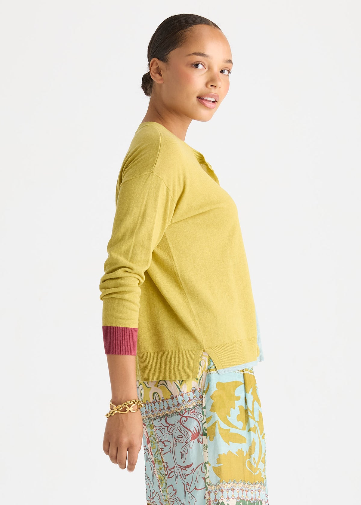 LD & Co Colour Block Cardi - Acacia