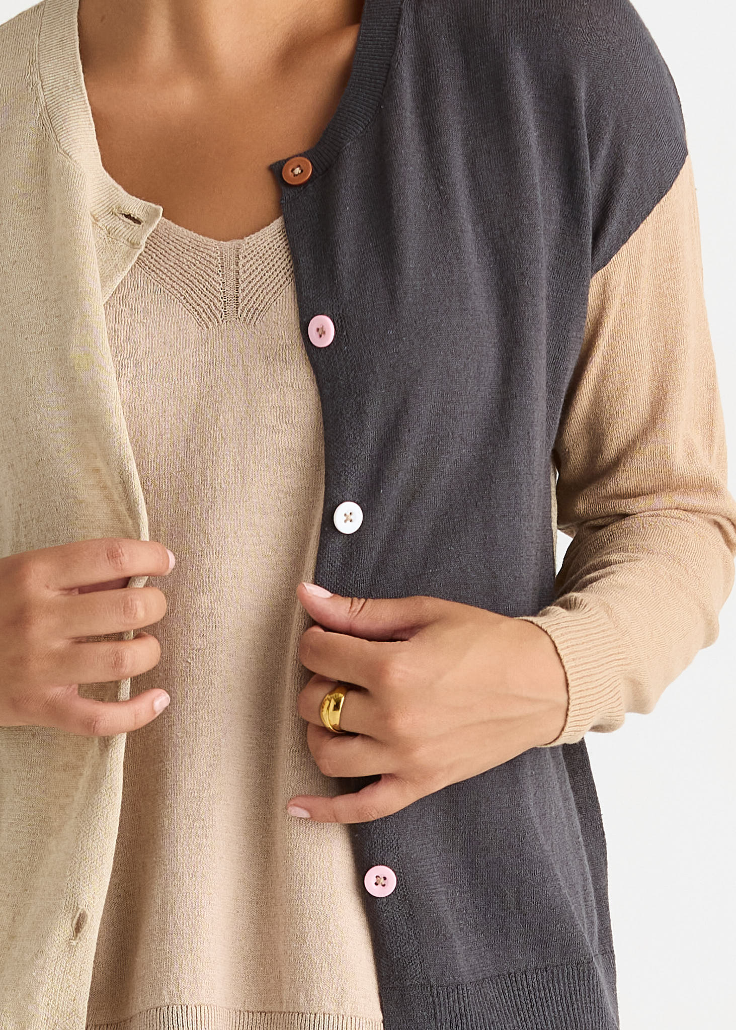 Colour Block Cardi - Natural