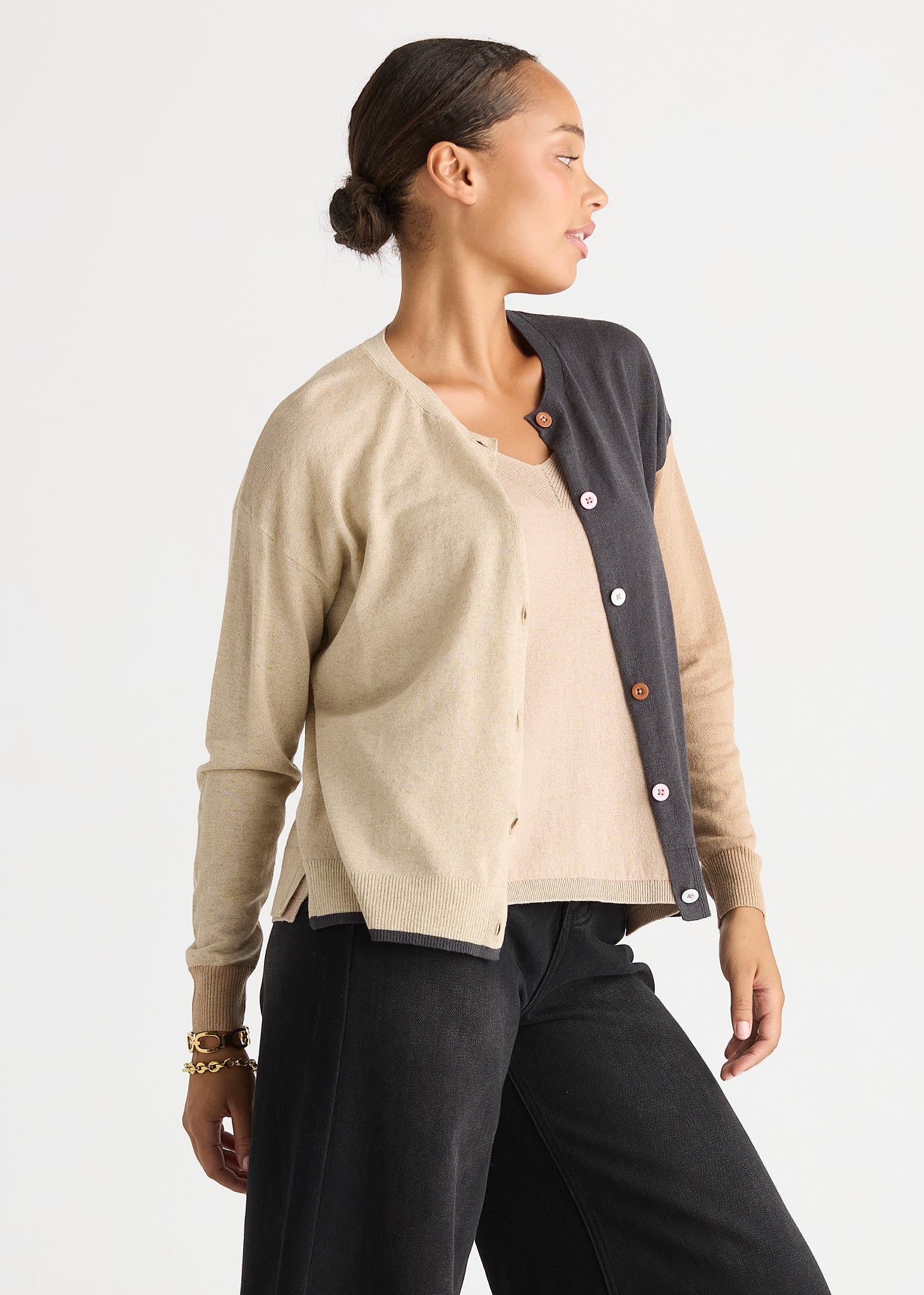 Colour Block Cardi - Natural