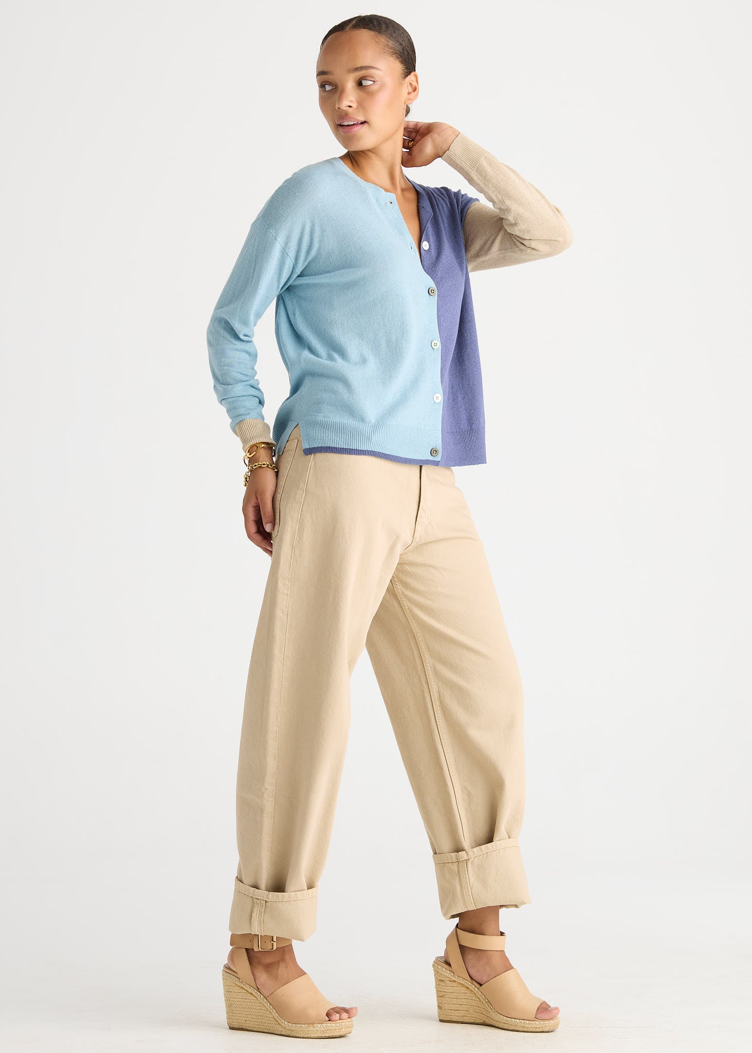 Colour Block Cardi - Opal