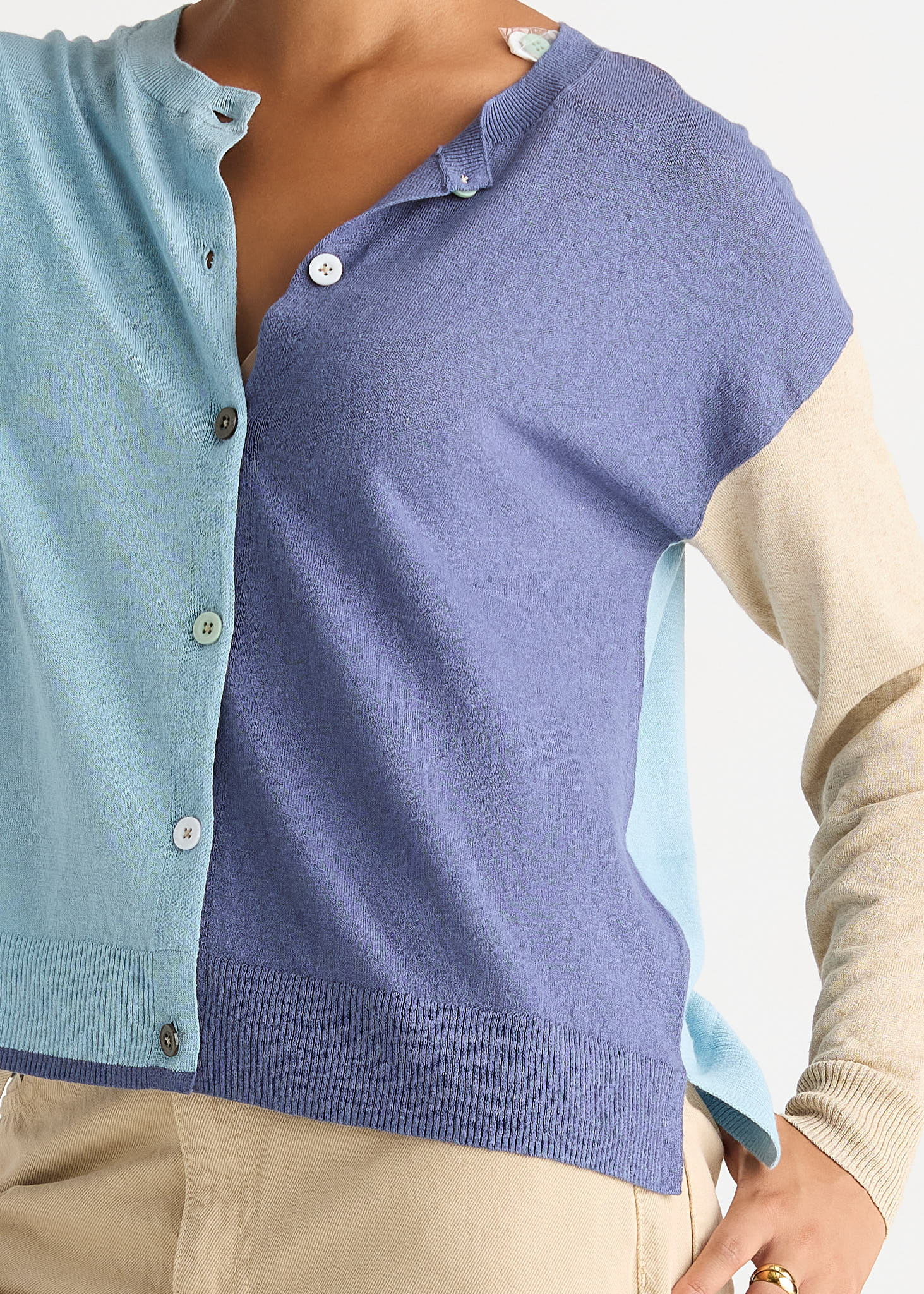 Colour Block Cardi - Opal