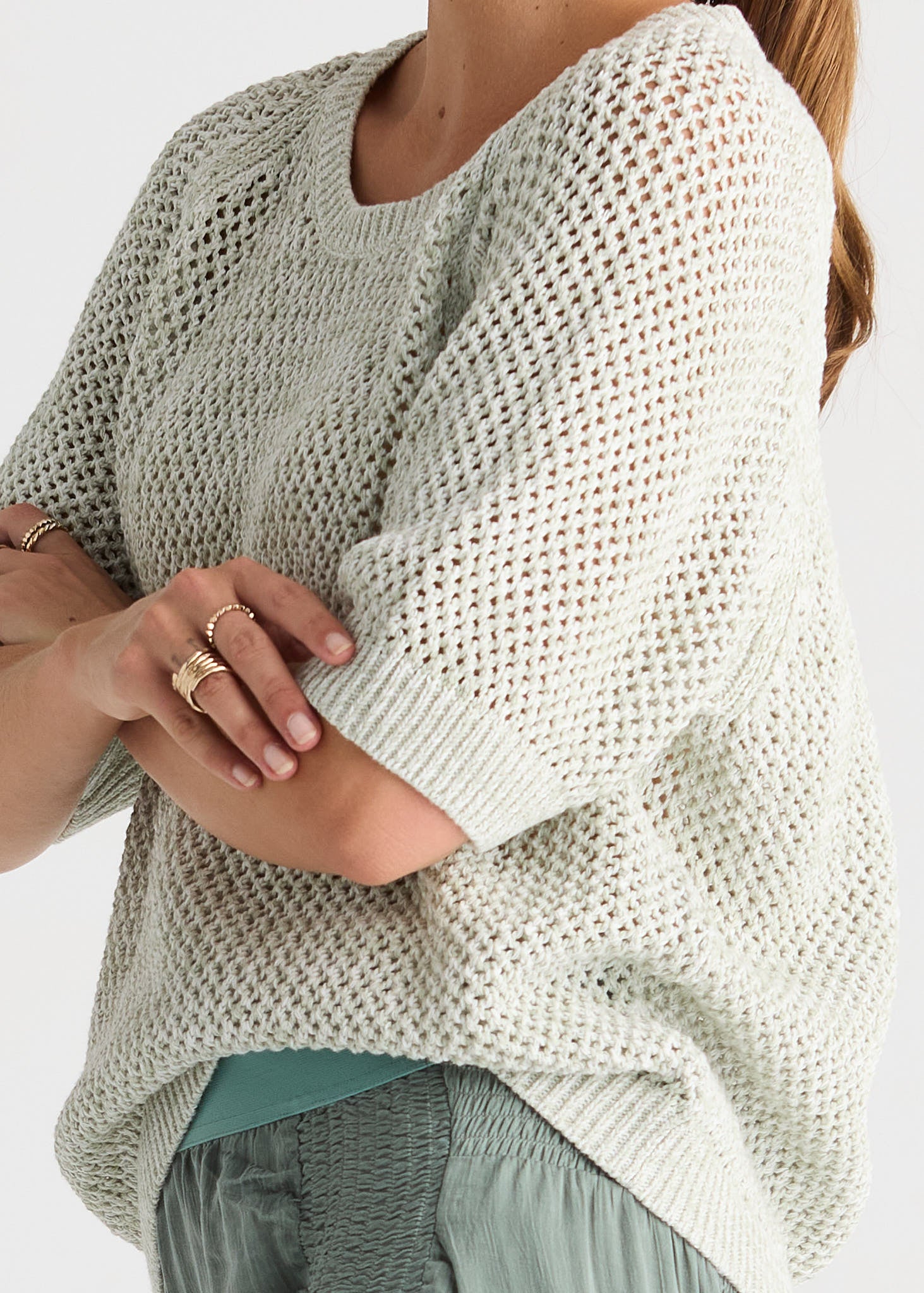 Colour Mix Top - Sage