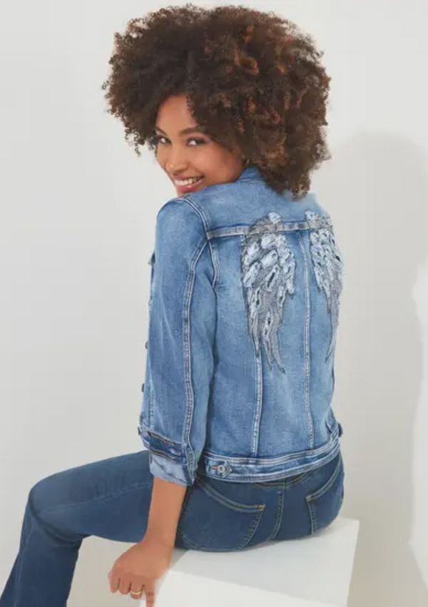 Denim Jacket - Blue with Applique Wings