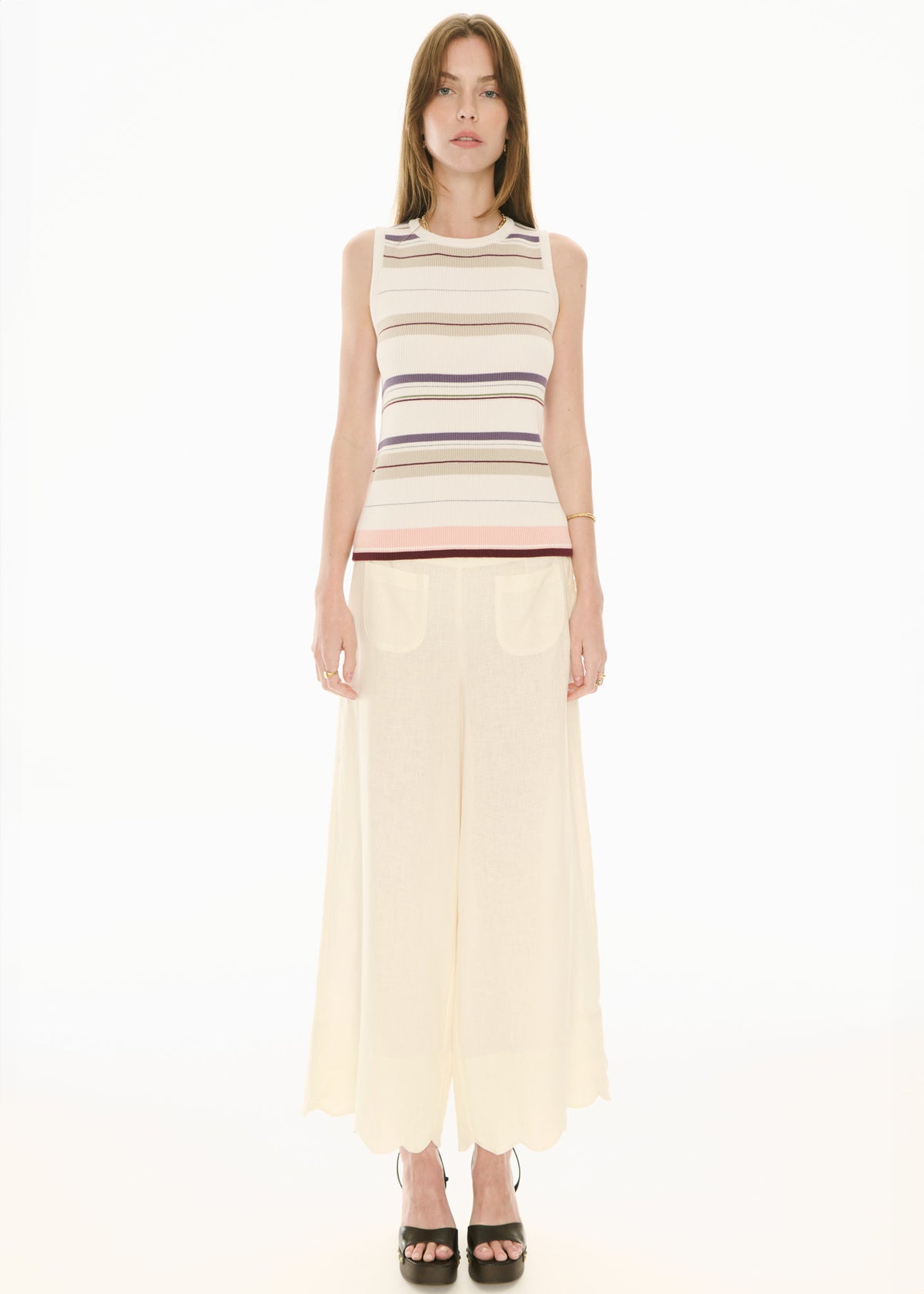 Pol Fey Ribbed Tank - Ivory Multi