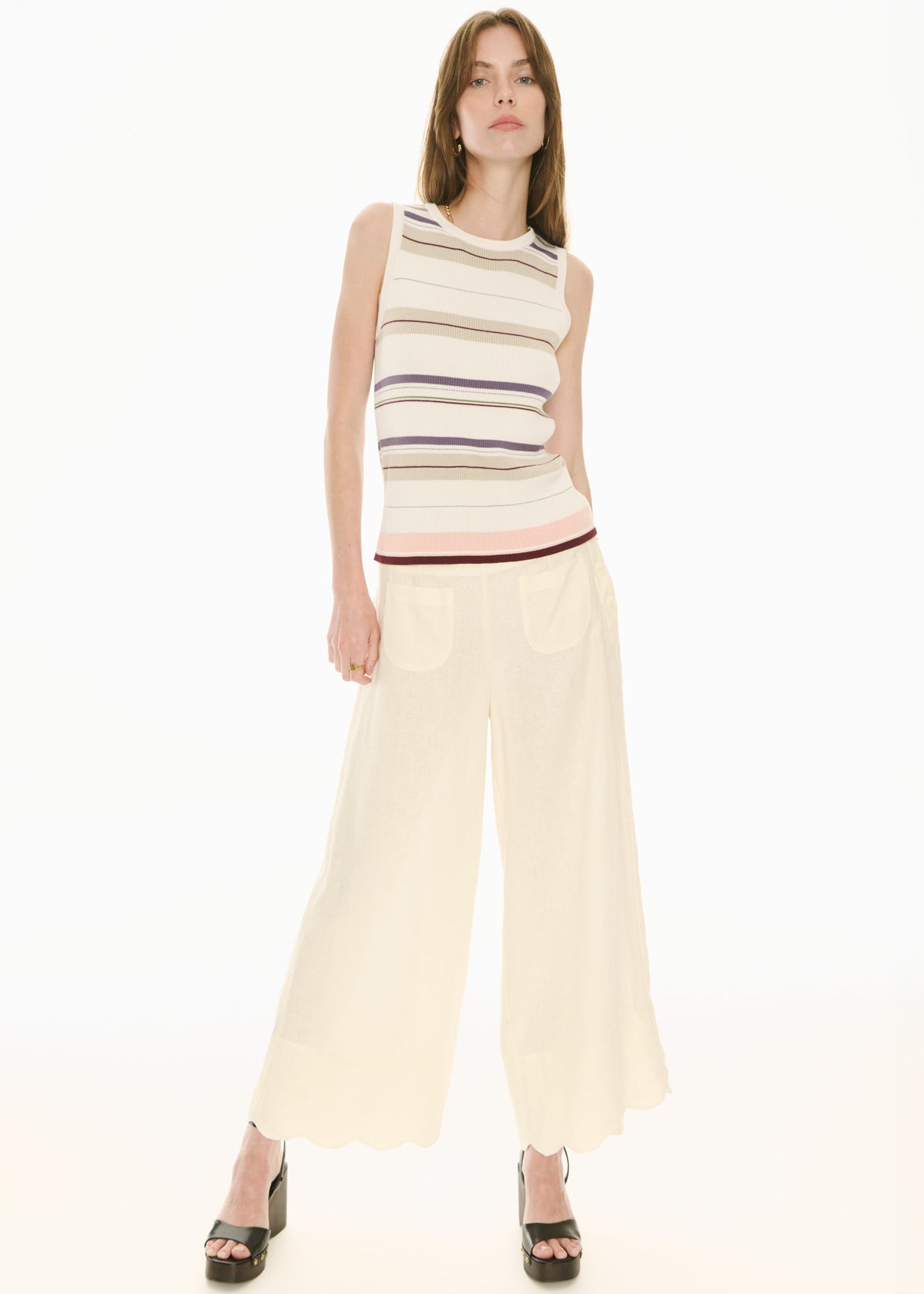 Pol Fey Ribbed Tank - Ivory Multi