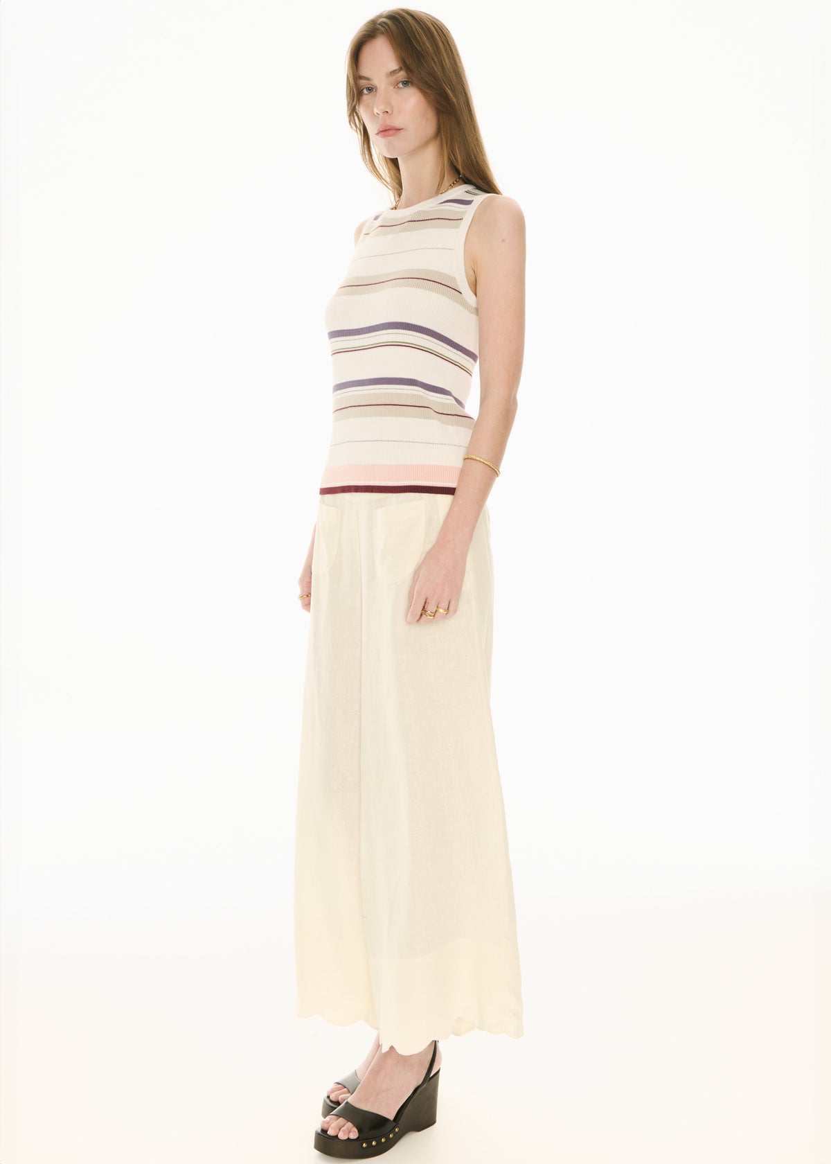 Pol Fey Ribbed Tank - Ivory Multi