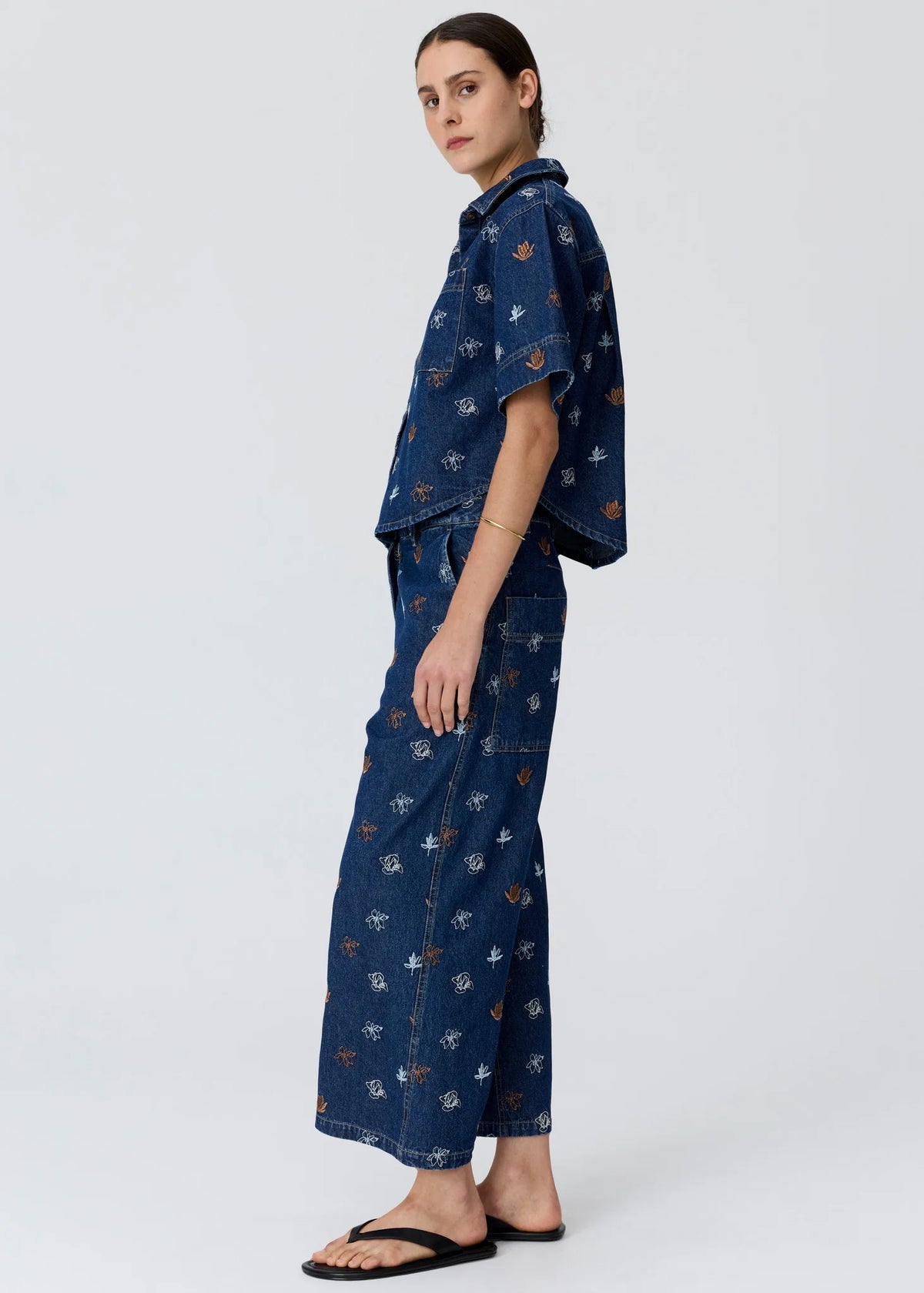 Pol Gilt Embellished Shirt - Denim / Copper