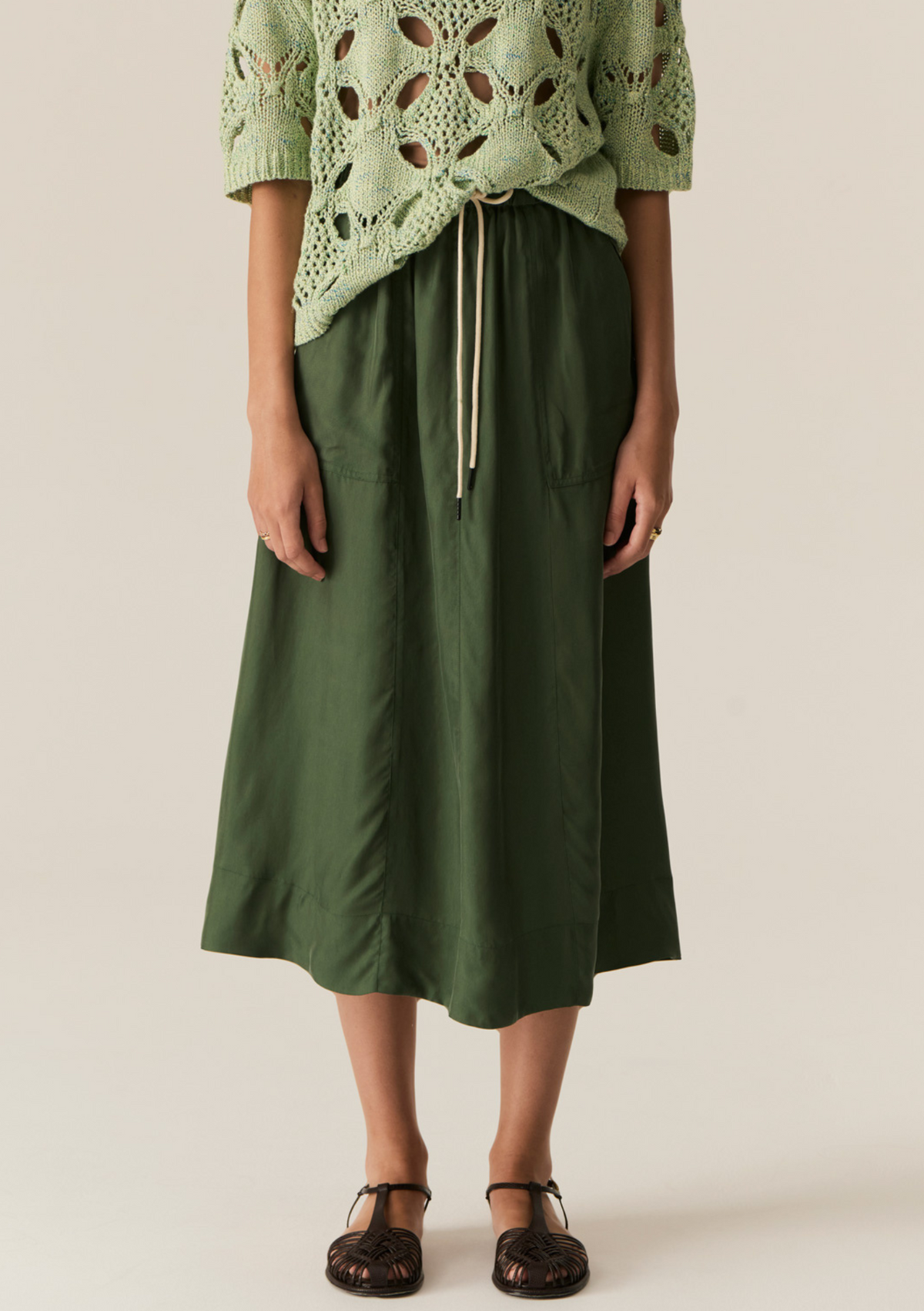Pol CLEARANCE Henri Tie Skirt - Green