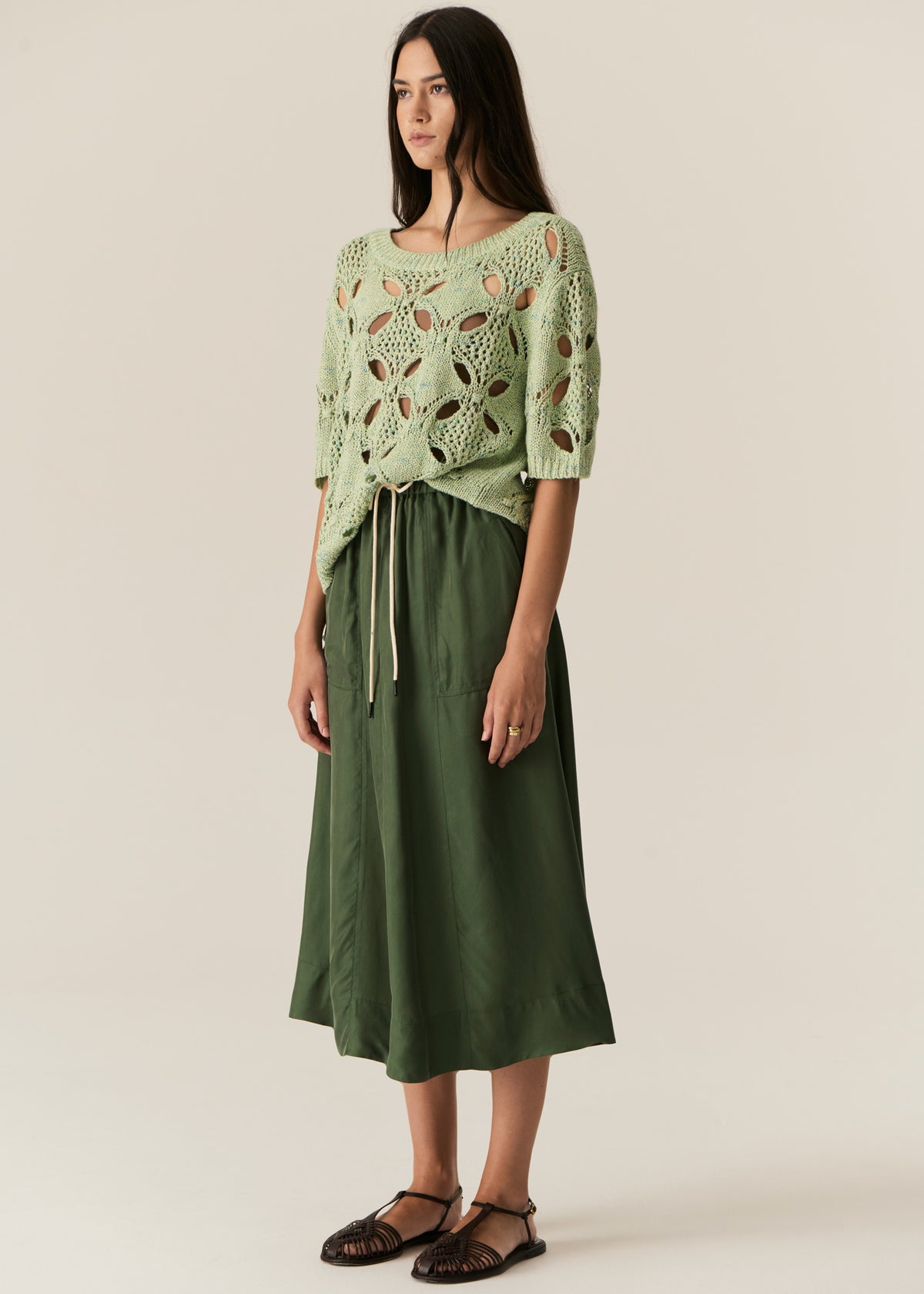 Pol CLEARANCE Henri Tie Skirt - Green
