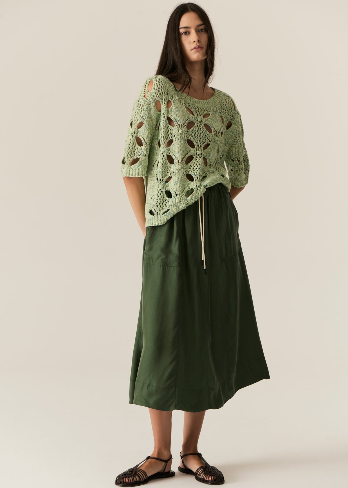 Pol CLEARANCE Henri Tie Skirt - Green