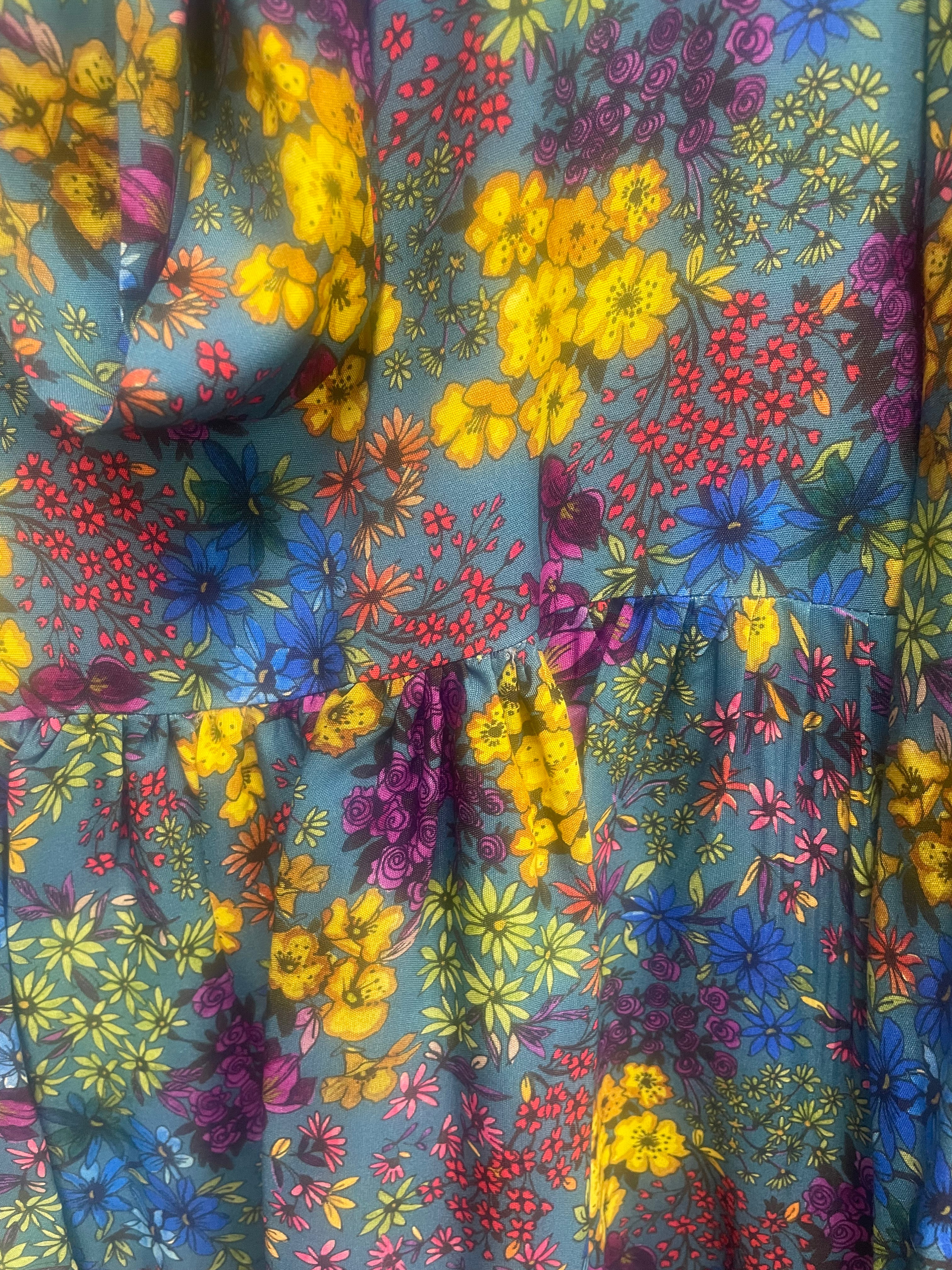 Dixie CLEARANCE Longsleeve Short Dress with Bow and Floral Print - Blue Multi