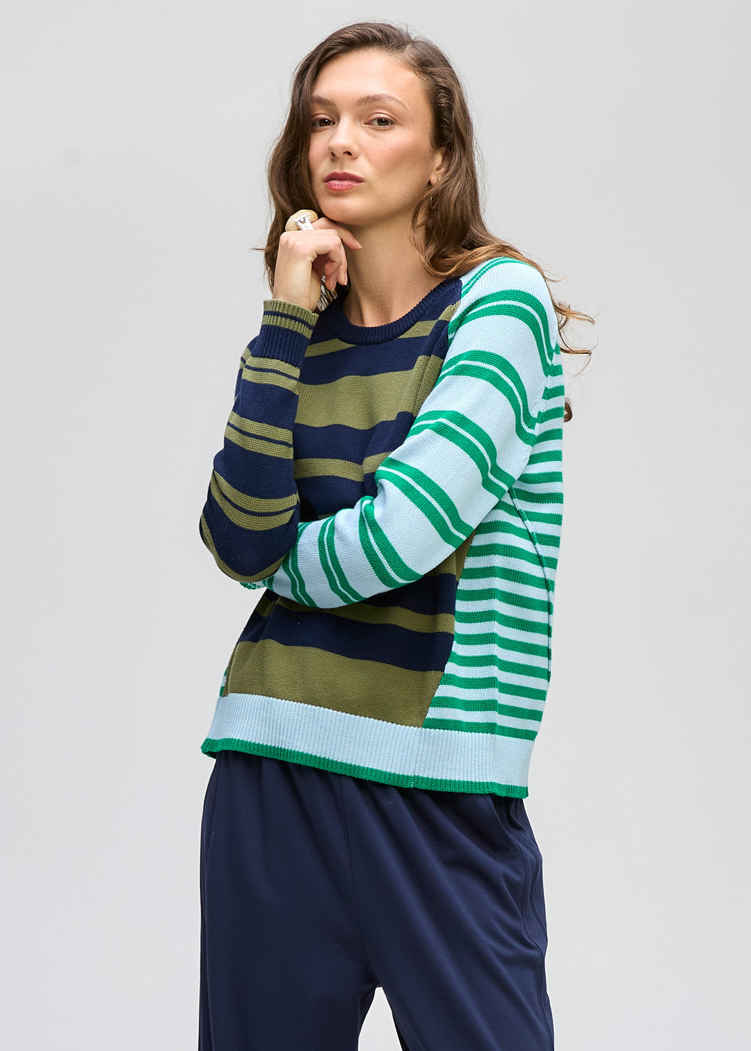 Crazy Stripe Crew Jumper - Ink