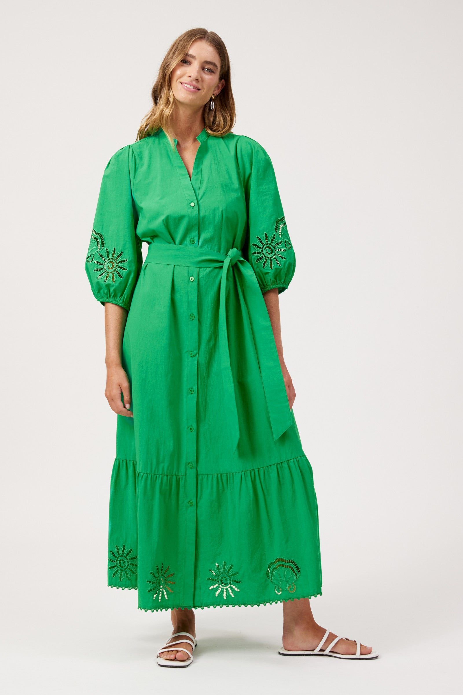 Larissa Broderie Maxi Dress - Green
