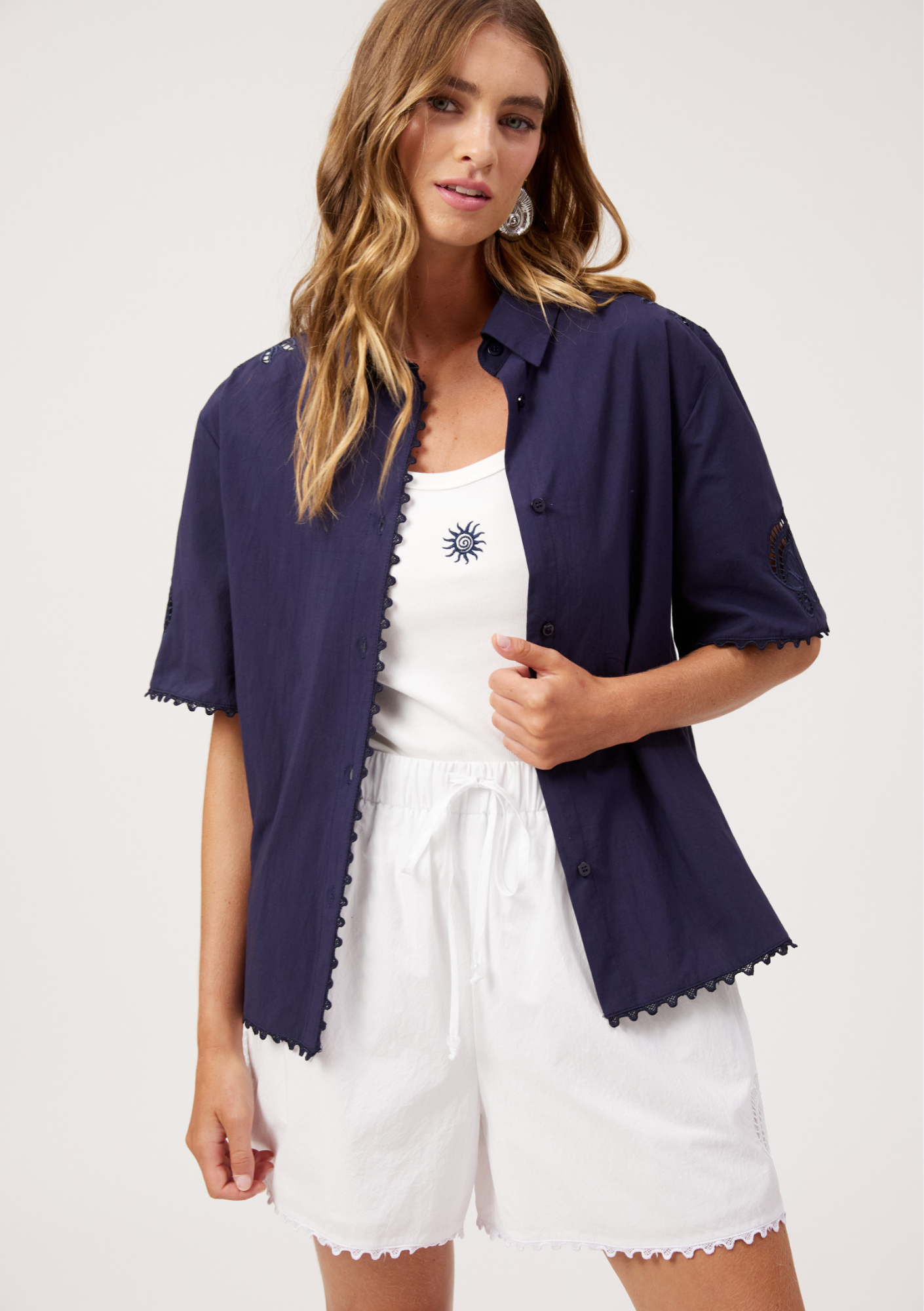Larissa Broderie Shirt - Navy