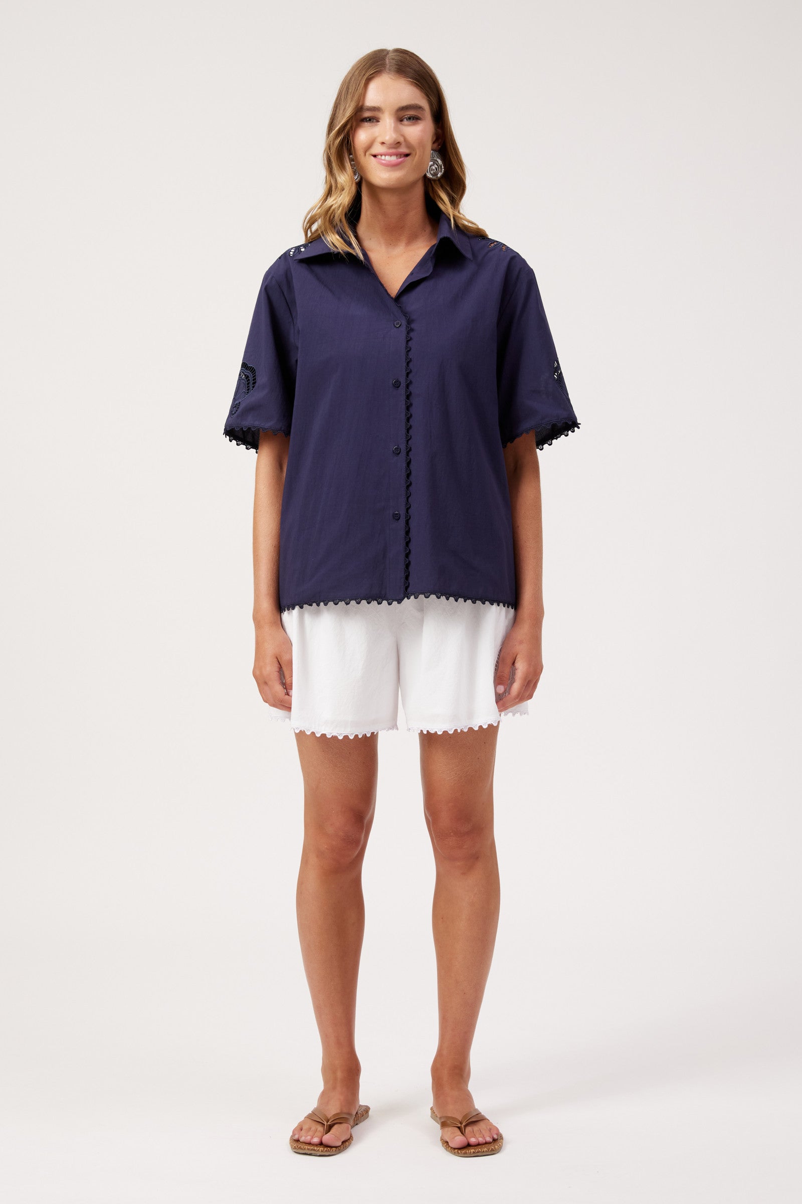 Larissa Broderie Shirt - Navy