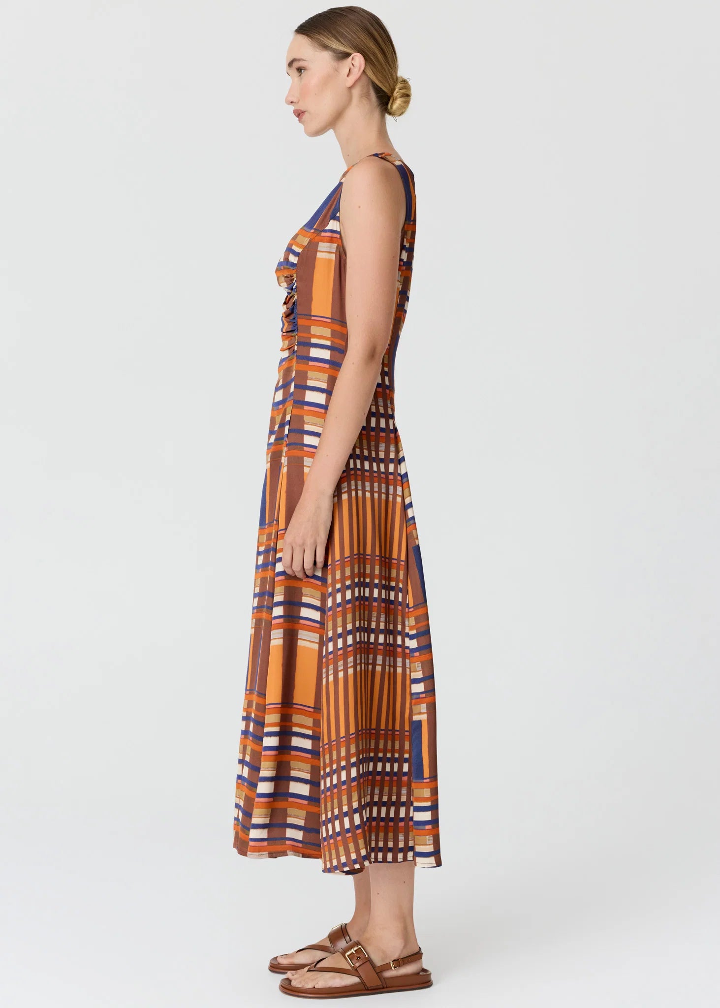 Lattice Gathered Dress - Amber Check