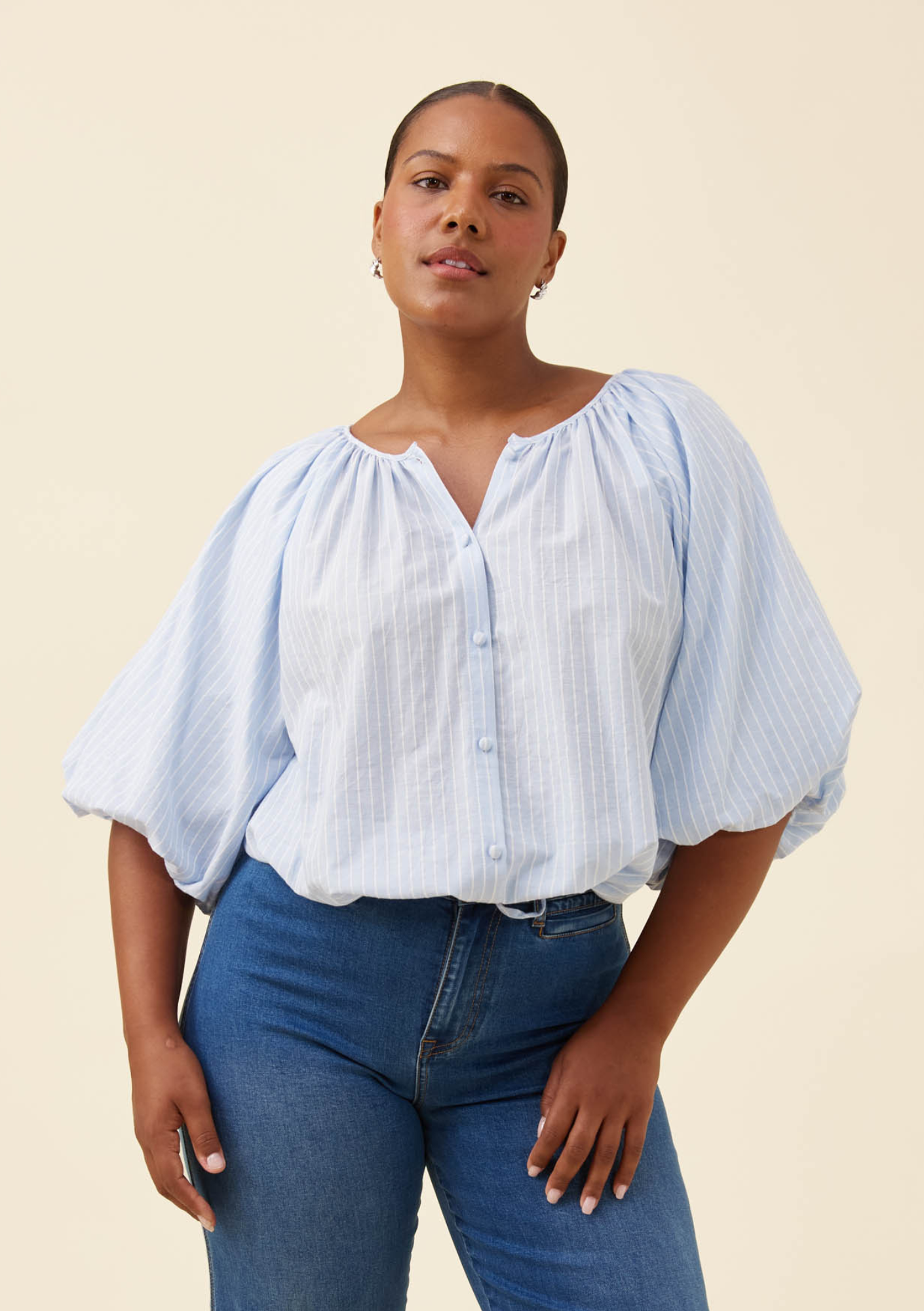 Lyndell Drawstring Top - Light Blue