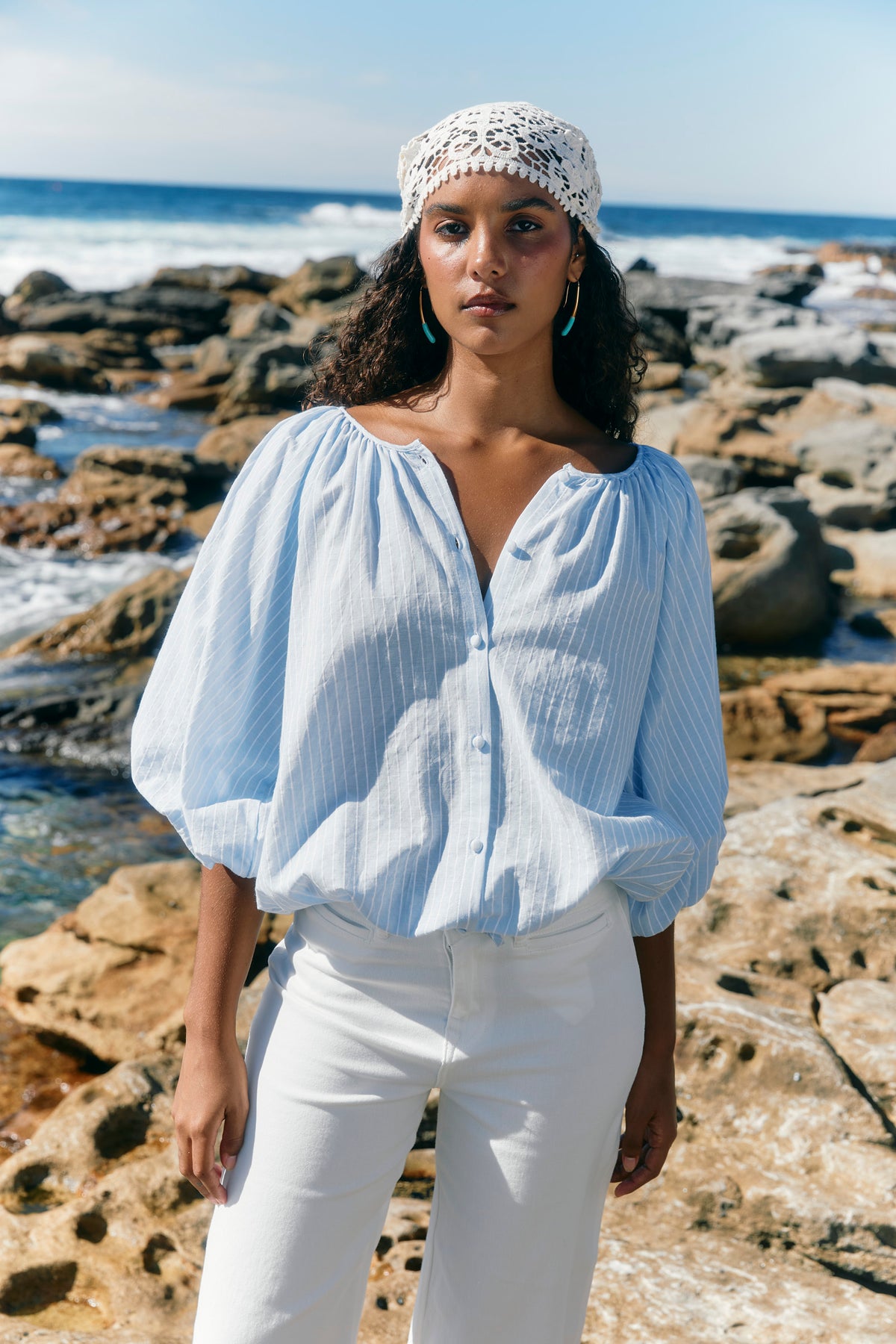 Isle of Mine Lyndell Drawstring Top - Light Blue