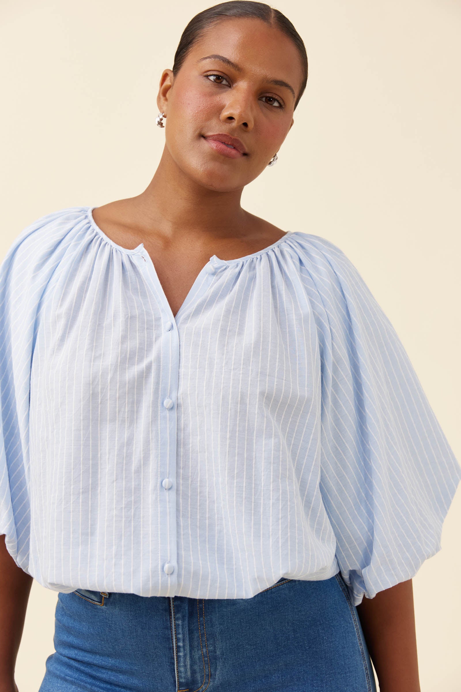 Lyndell Drawstring Top - Light Blue