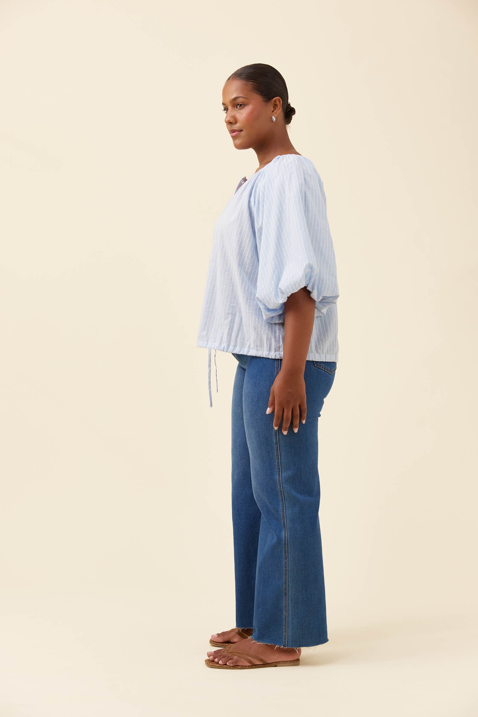 Lyndell Drawstring Top - Light Blue