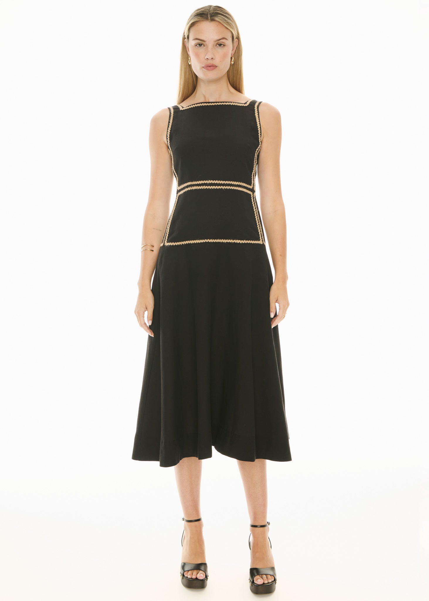 Marlin Raffia Trim Dress - Black