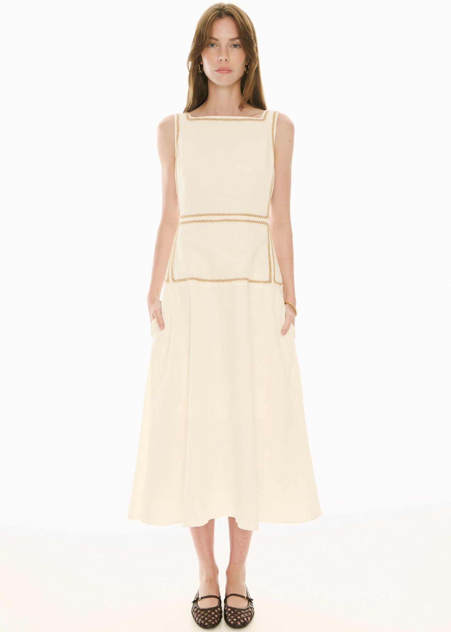 Marlin Raffia Trim Dress - Ivory