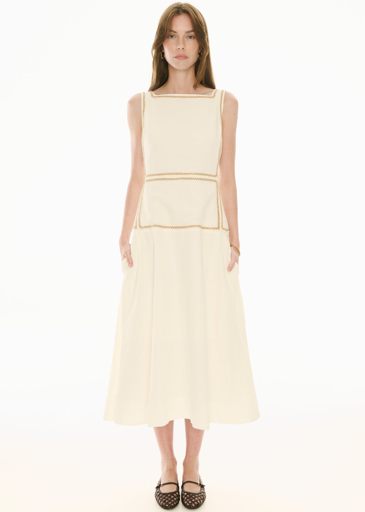Pol Marlin Raffia Trim Dress - Ivory