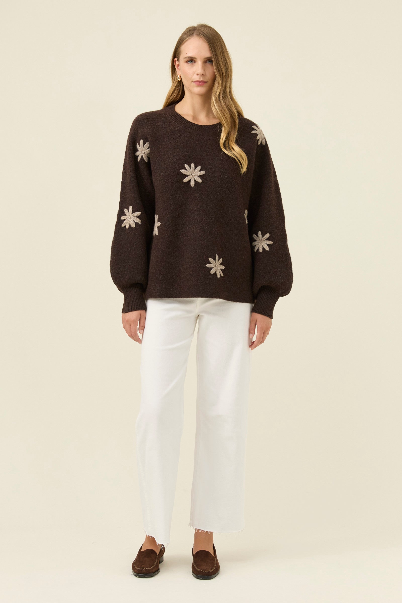 Miru Stitch Flower Jumper - Chocolate PRE ORDER