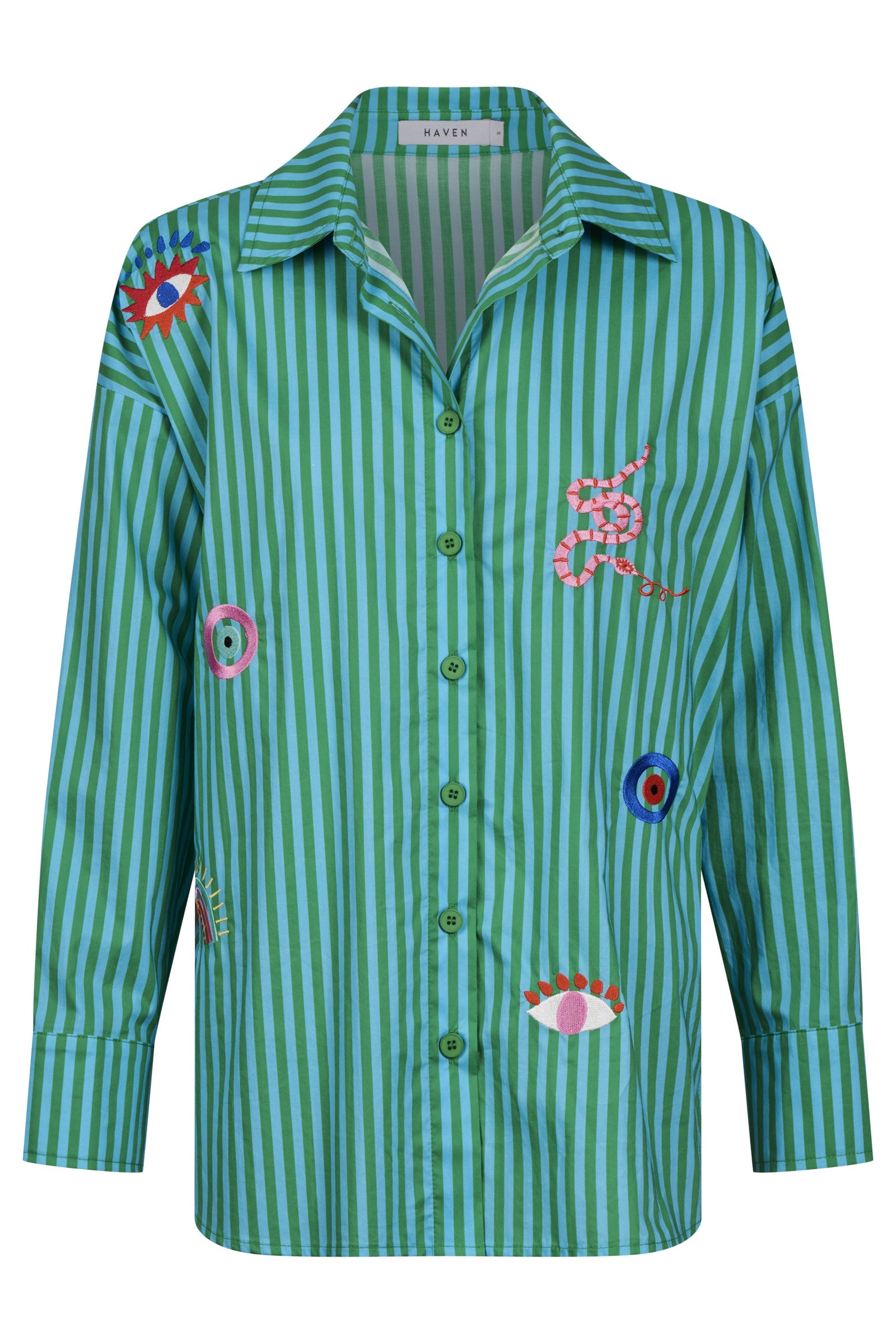 Mykonos Embroidered Stripe Shirt - Green