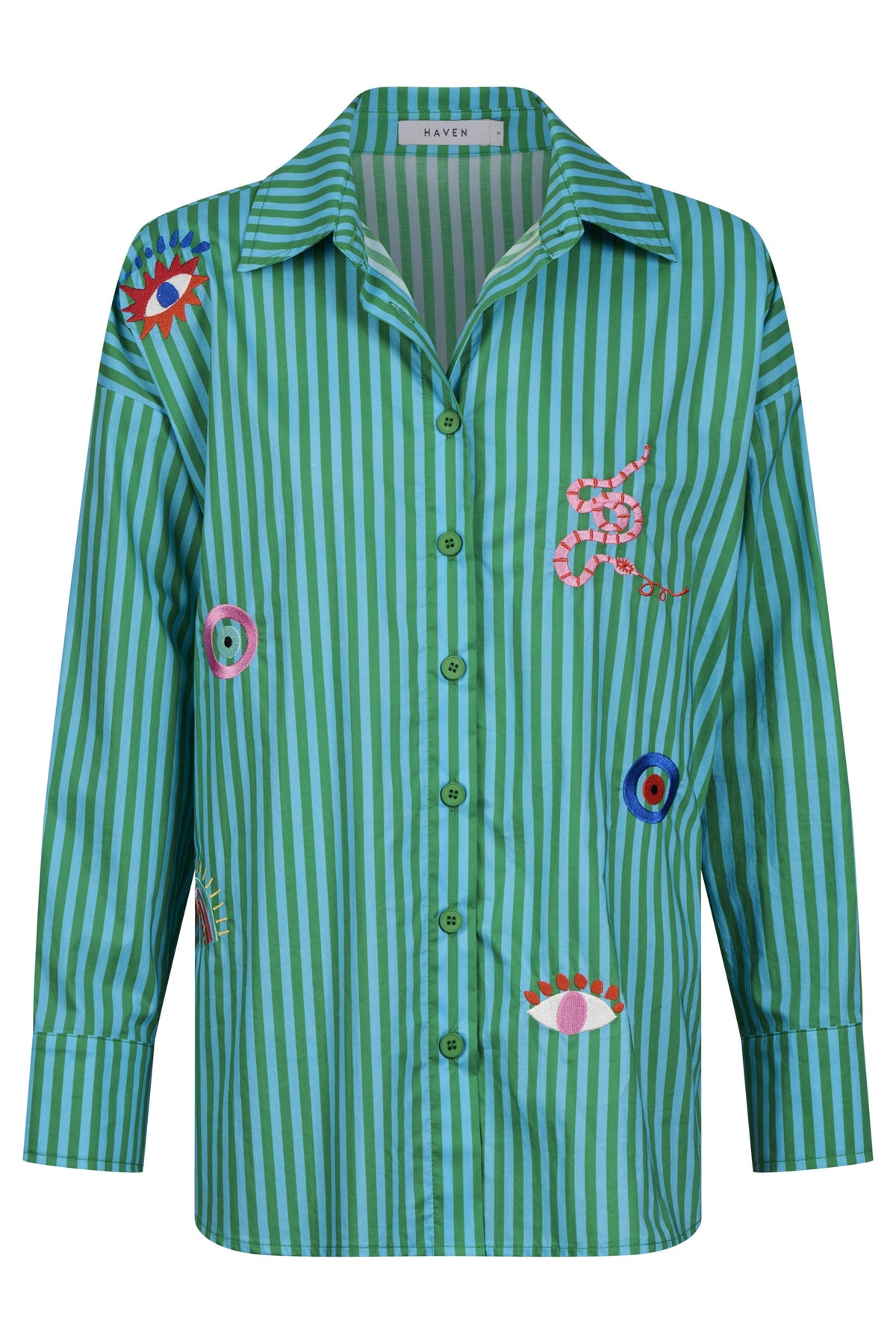 Haven Mykonos Embroidered Stripe Shirt - Green
