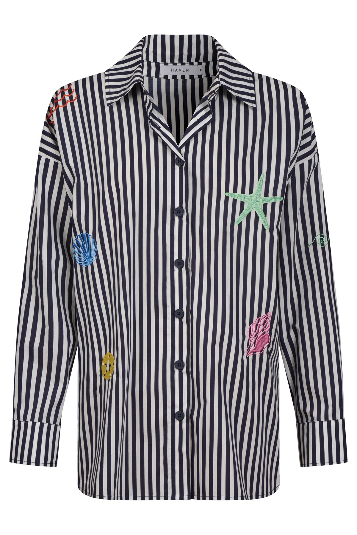 Haven Mykonos Embroidered Stripe Shirt - Navy