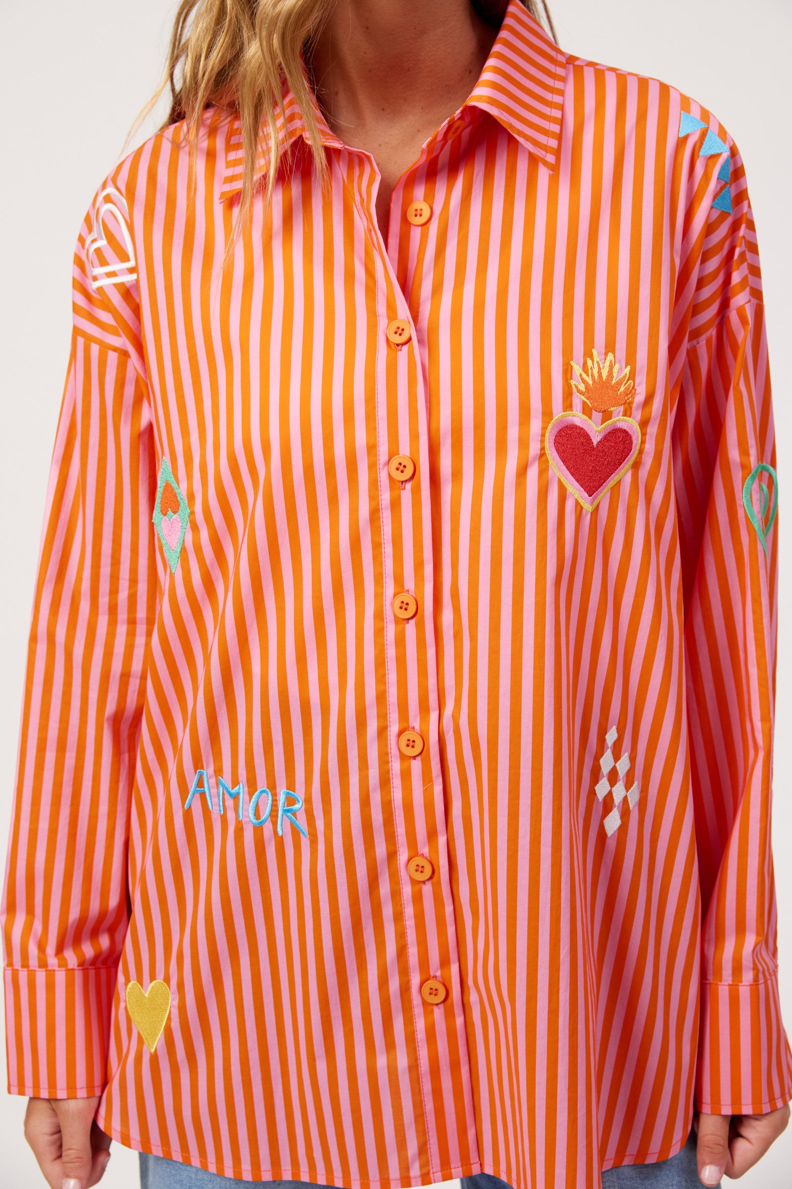 Mykonos Embroidered Stripe Shirt - Pink