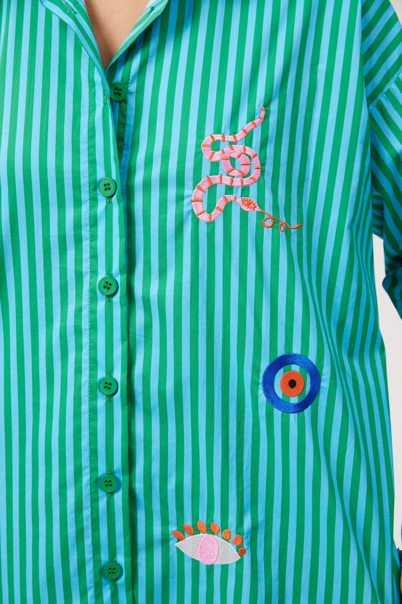 Mykonos Embroidered Stripe Shirt - Green