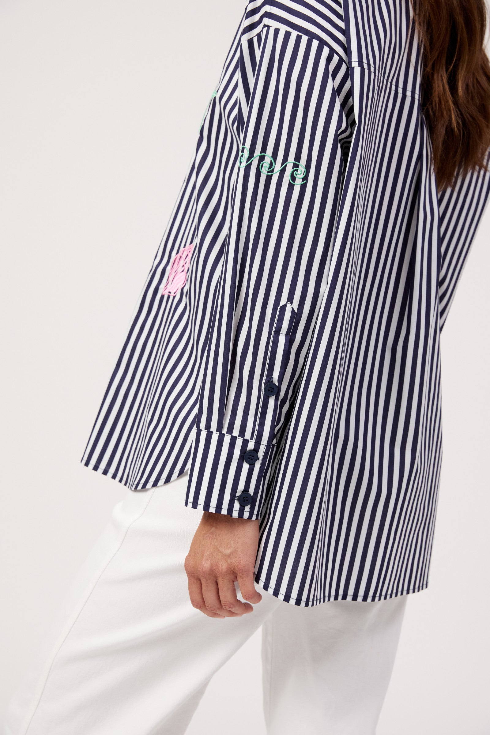 Mykonos Embroidered Stripe Shirt - Navy