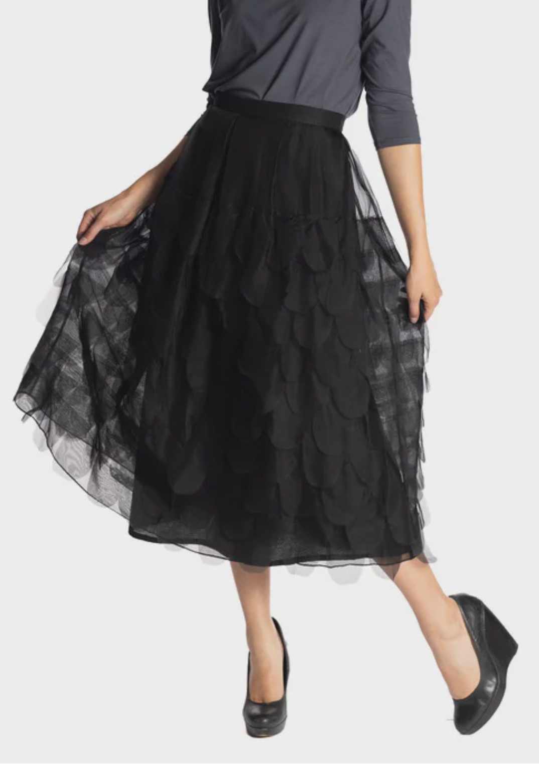 Megan Salmon CLEARANCE Organza Feathered Ellen Skirt - Black