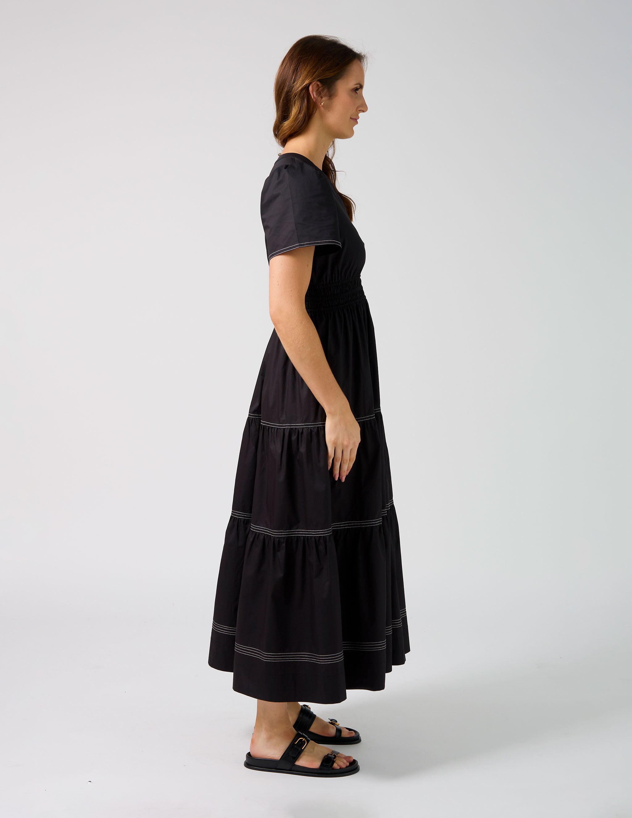 Vittoria Dress - Black with White Stitch