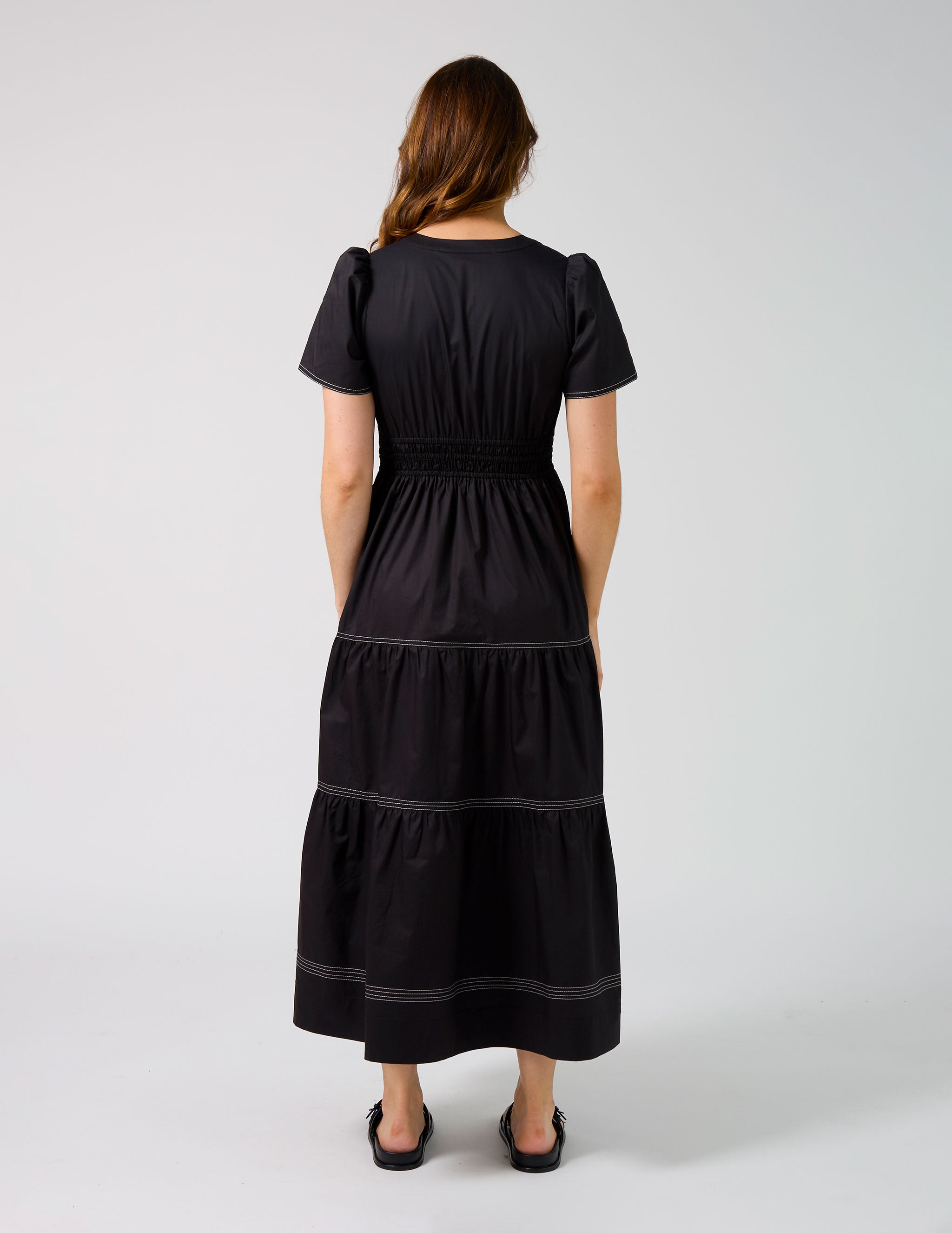 Vittoria Dress - Black with White Stitch