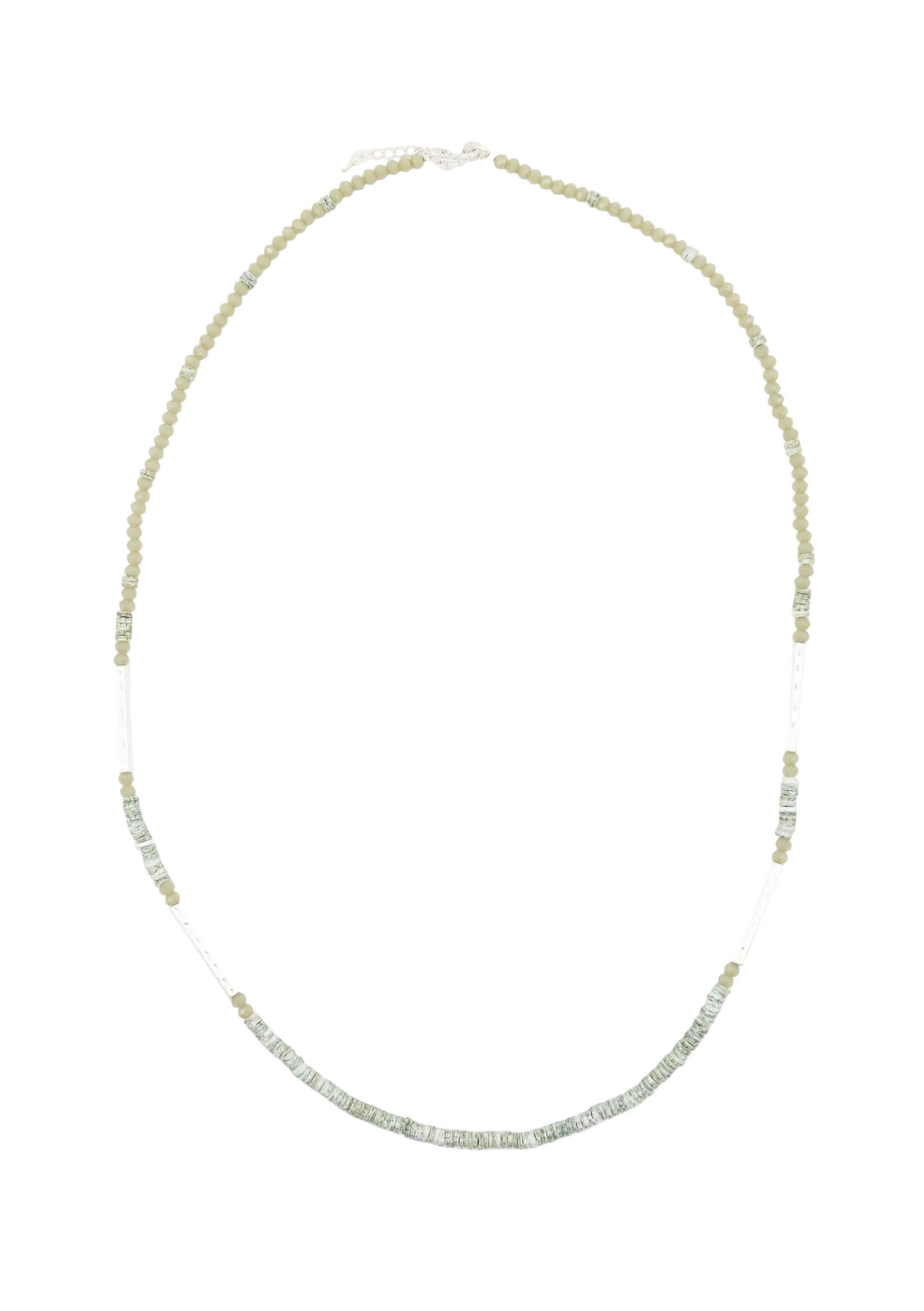 Stella + Gemma Necklace - Green with Beaten Silver