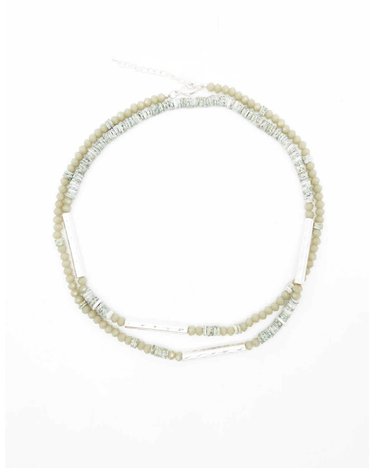 Stella + Gemma Necklace - Green with Beaten Silver