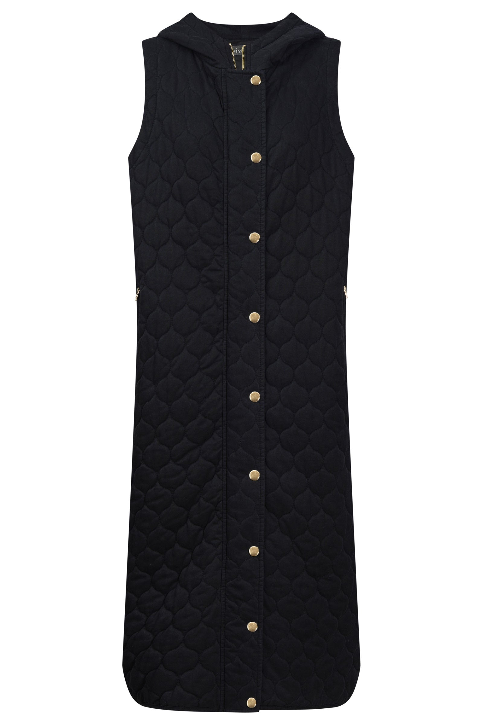 Sansi Quilted Long Vest - Black
