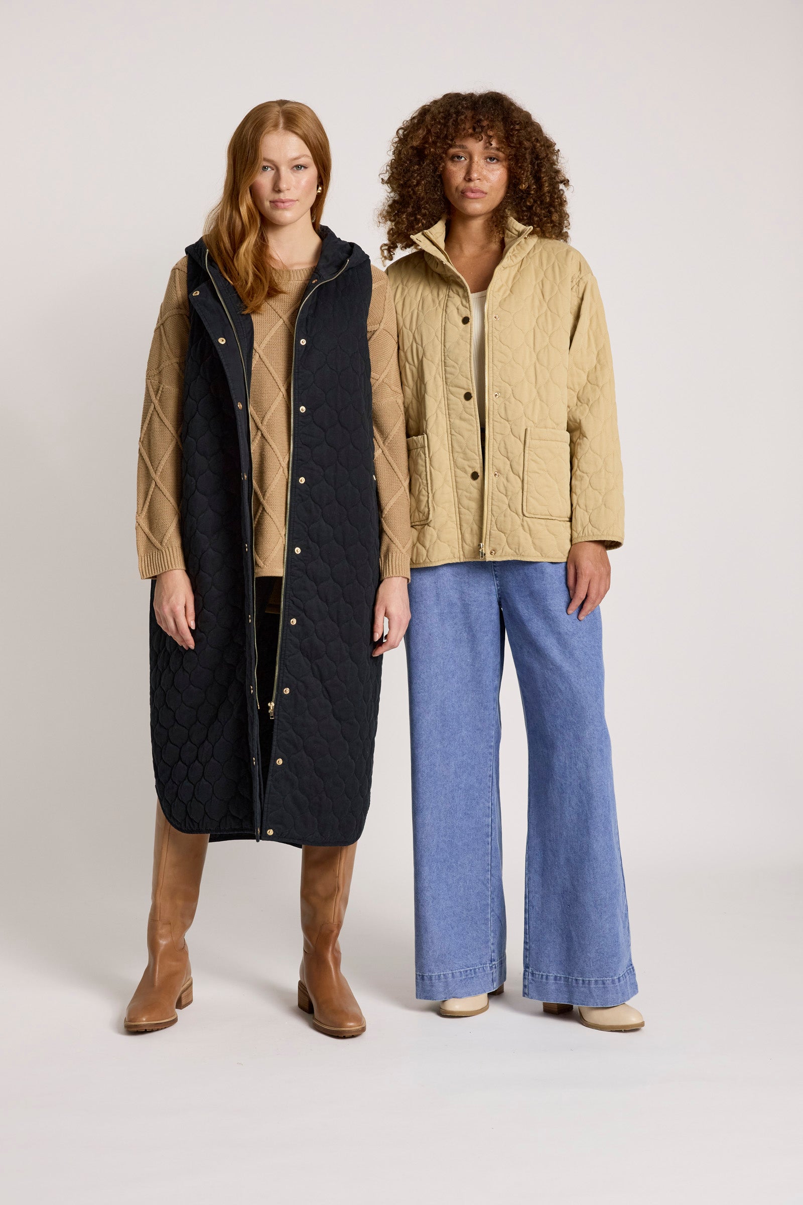 Sansi Quilted Long Vest - Black