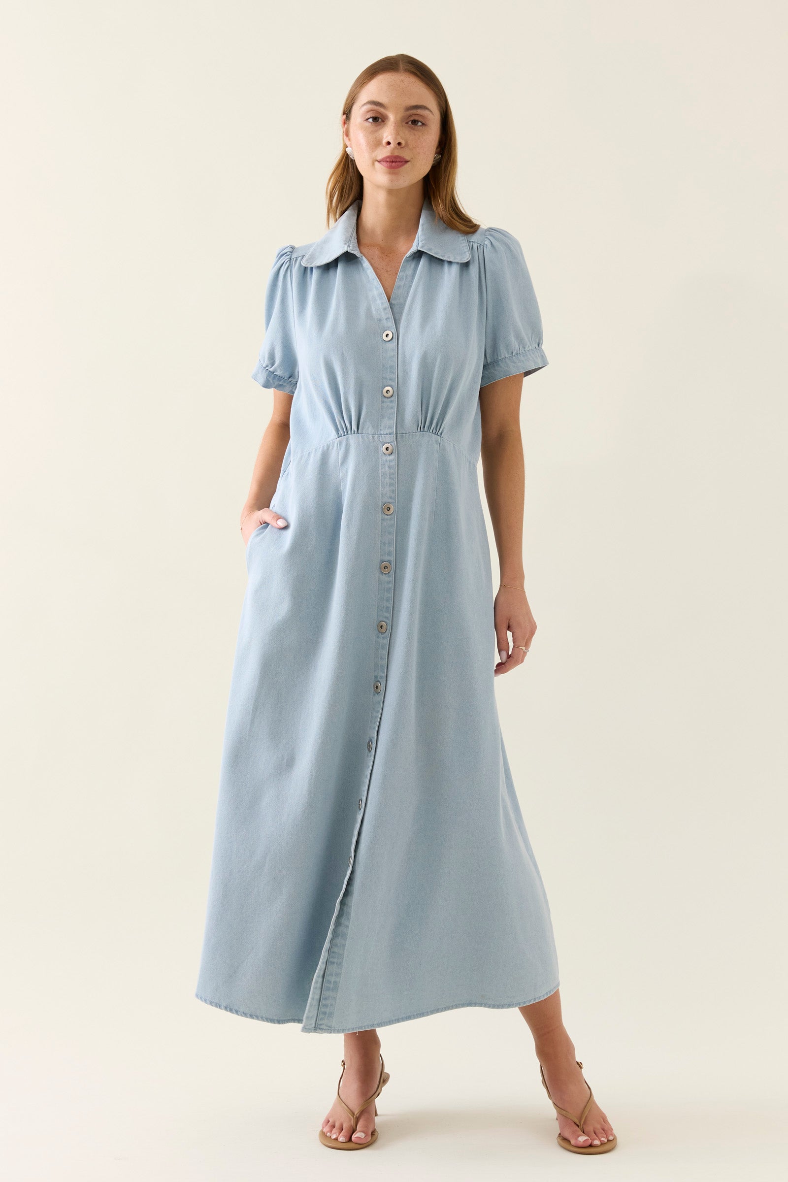 Sofie Denim Maxi Dress - Sky