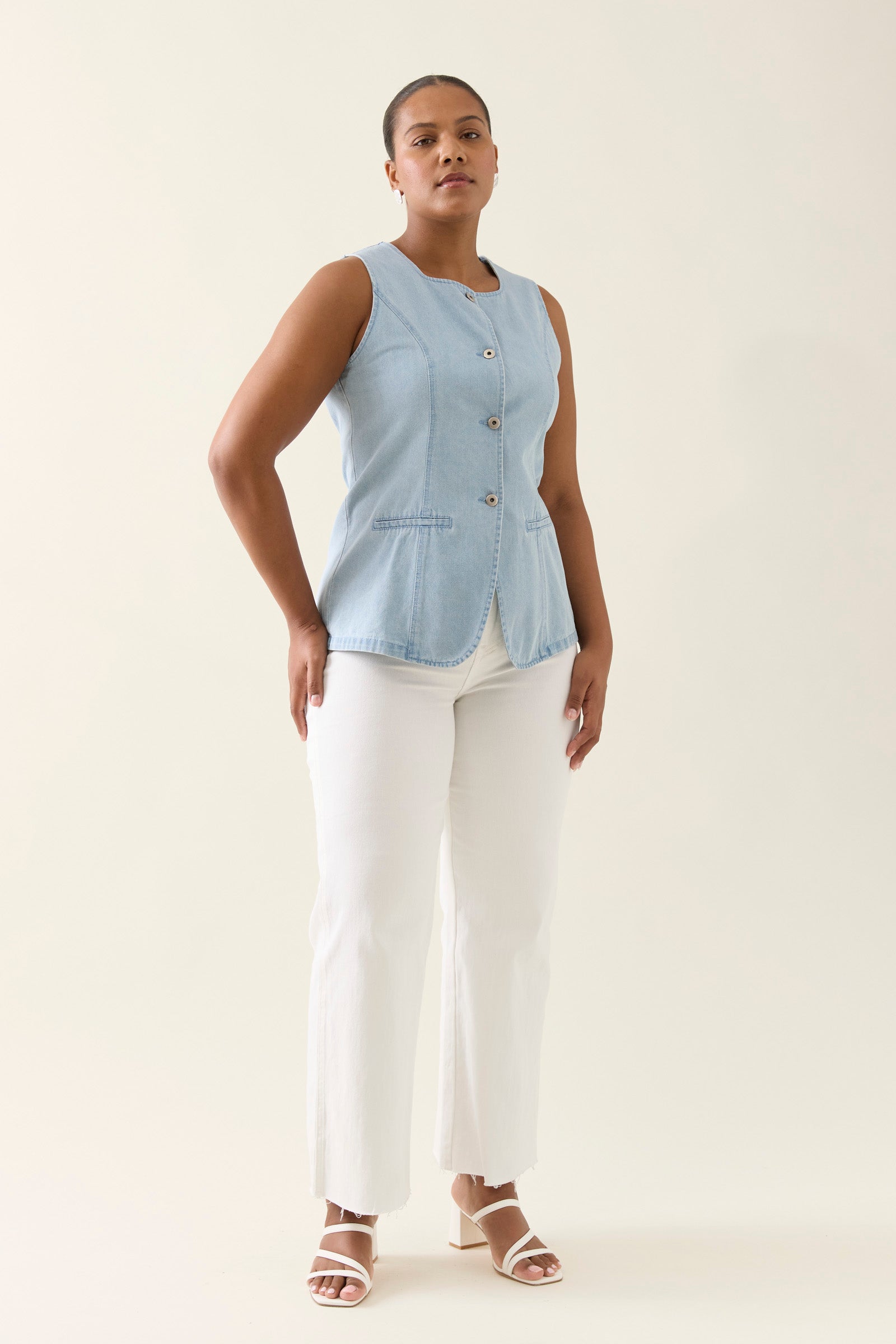 Sofie Denim Vest - Sky