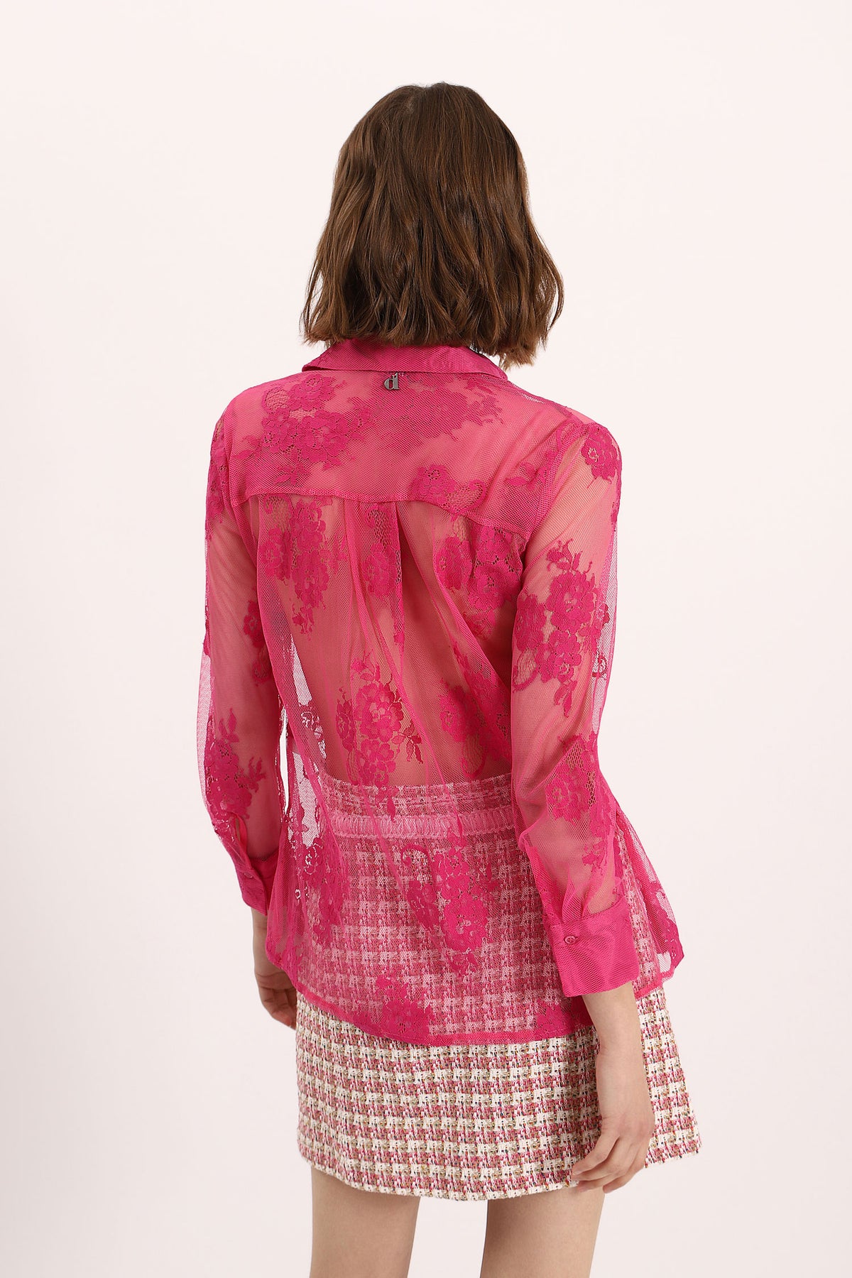 Dixie CLEARANCE Transparent Effect Shirt with Classic Collar - Fuxia