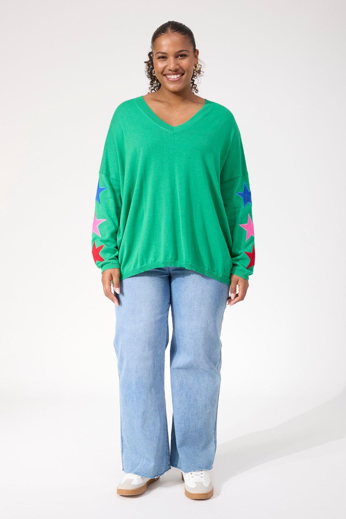 Haven Vermont Star V Neck Jumper - Green