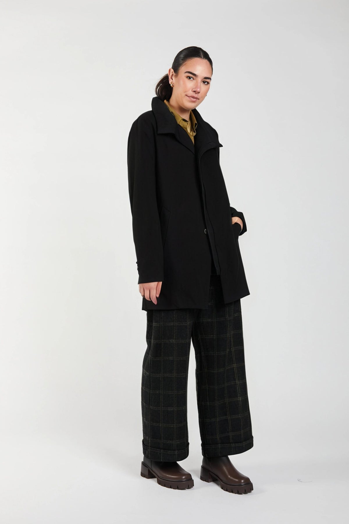 Obi Leather Panel Coat - Black