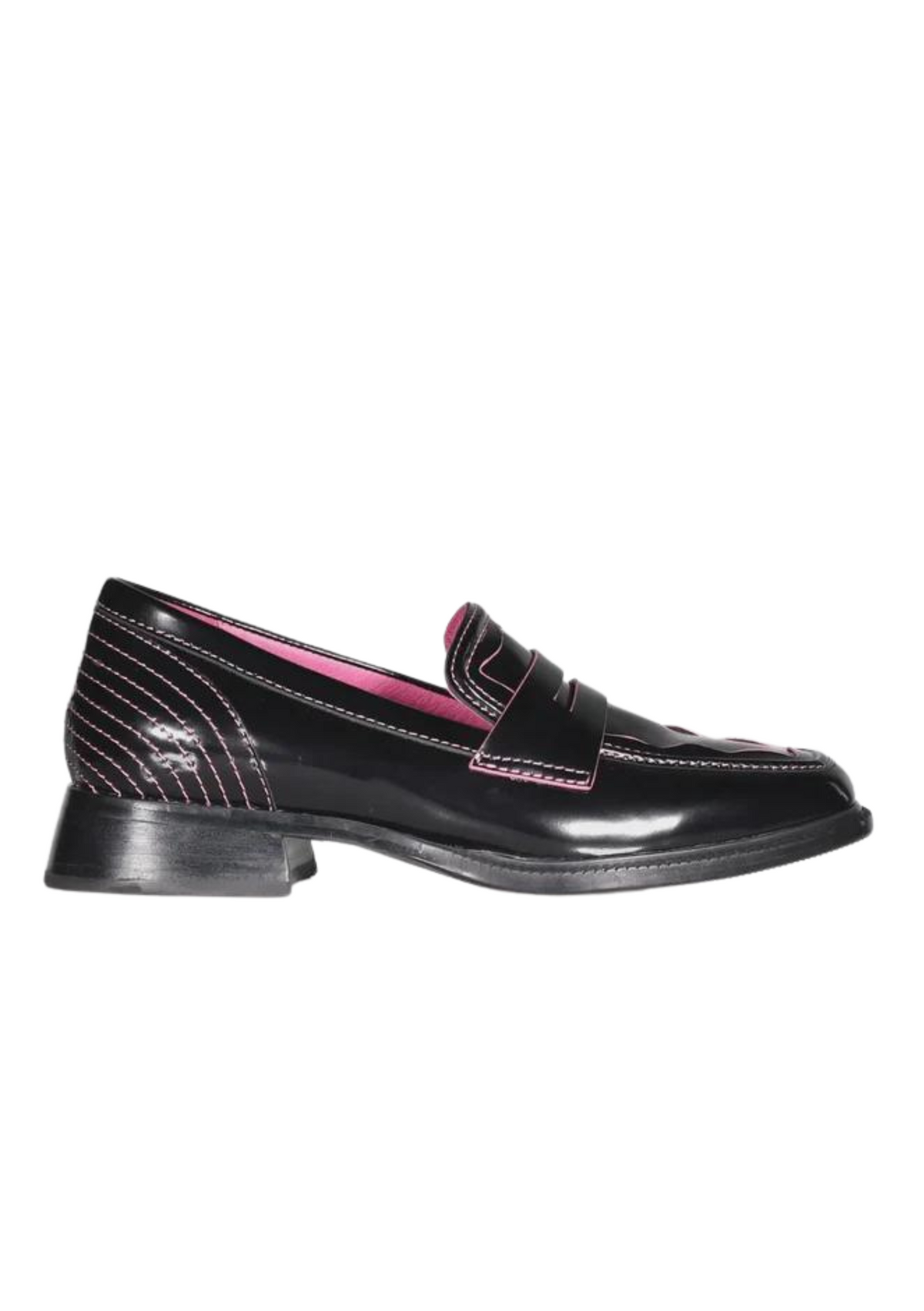 Minx CLEARANCE Aspen Loafers - Black Oil / Hot Pink Feature Stitching