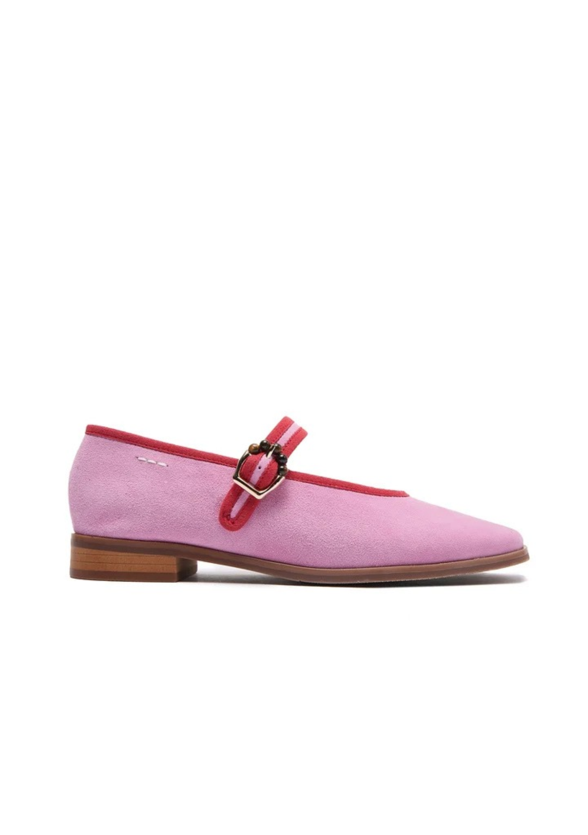 Minx Bellamy Mary Jane - Pink Suede Red Trim PRE ORDER