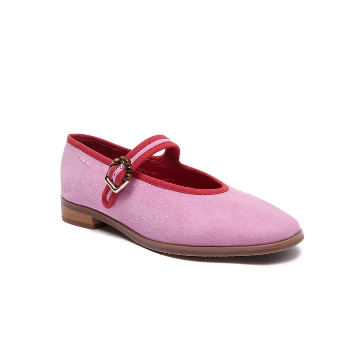 Minx Bellamy Mary Jane - Pink Suede Red Trim PRE ORDER
