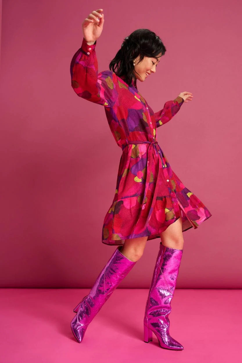 Pom Amsterdam CLEARANCE Brushwork Dress - Fiery Pink
